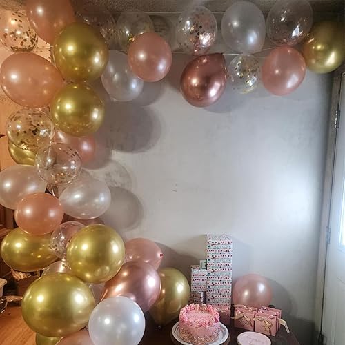 Vista 68 de Globos color verde salvia y rosa, paquete de 60 globos dorados metálicos de 12 pulgadas verde salvia y rosa polvoriento, globos dorados y verde