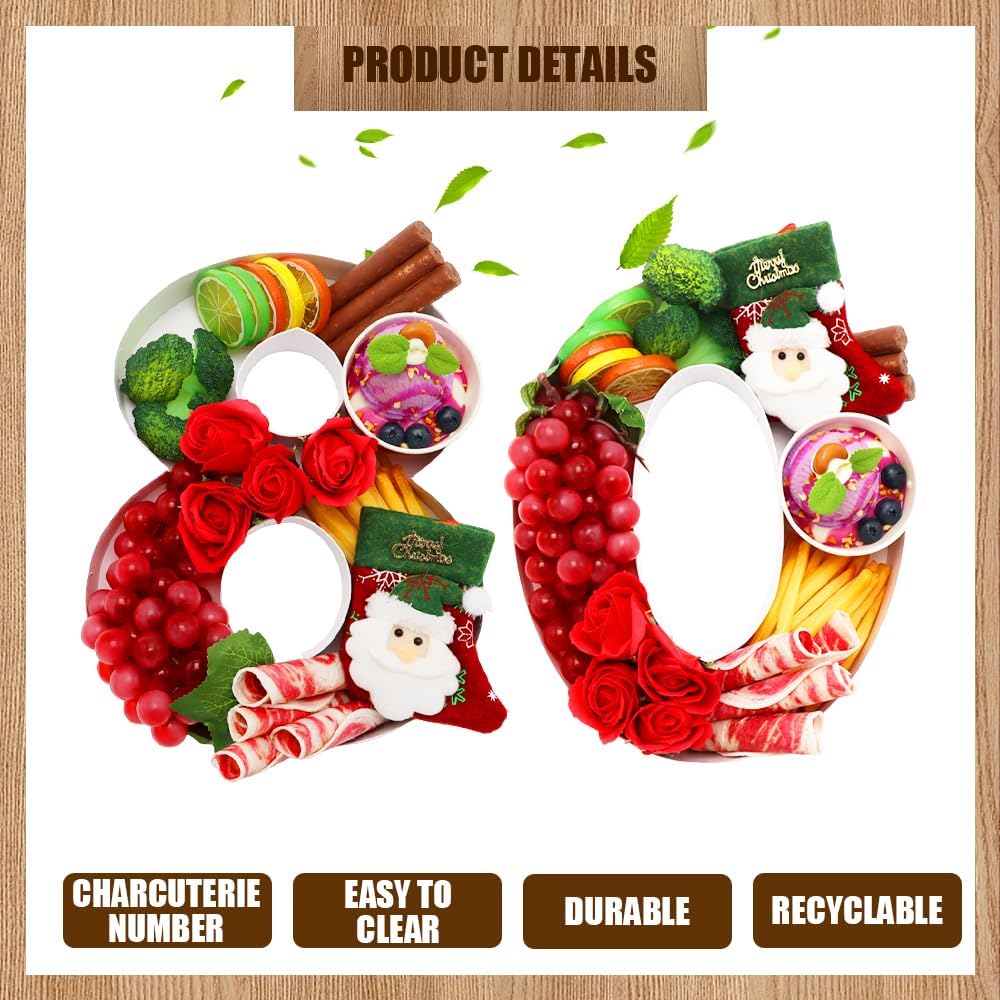 12 inch Fillable Number Paper Mache Cardboard Cutouts Sweet Charcuterie Board Tray(White, 8 Shape)