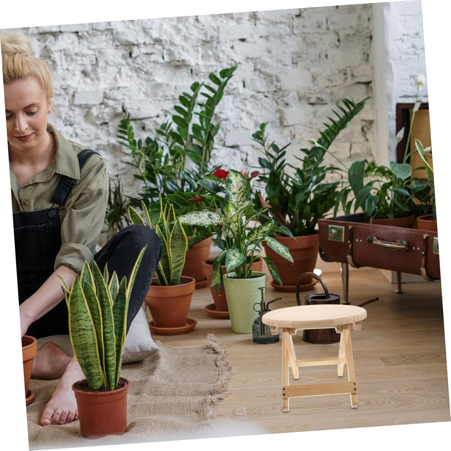 Mikinona Folding Step Stool for Boys and Girls Wooden Stool Home Footstool Low Office Chair