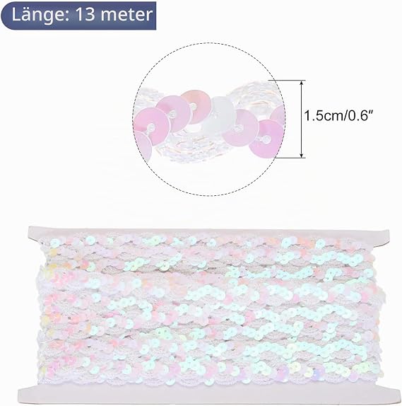 13 m x 15 mm Decorative Ribbon Glitter Shiny Decorative Ribbon Sequin Ribbons Trim Sequin Ribbon Glitter Border Braided for DIY Sewing Craft Clothing Dress Decoration (F)