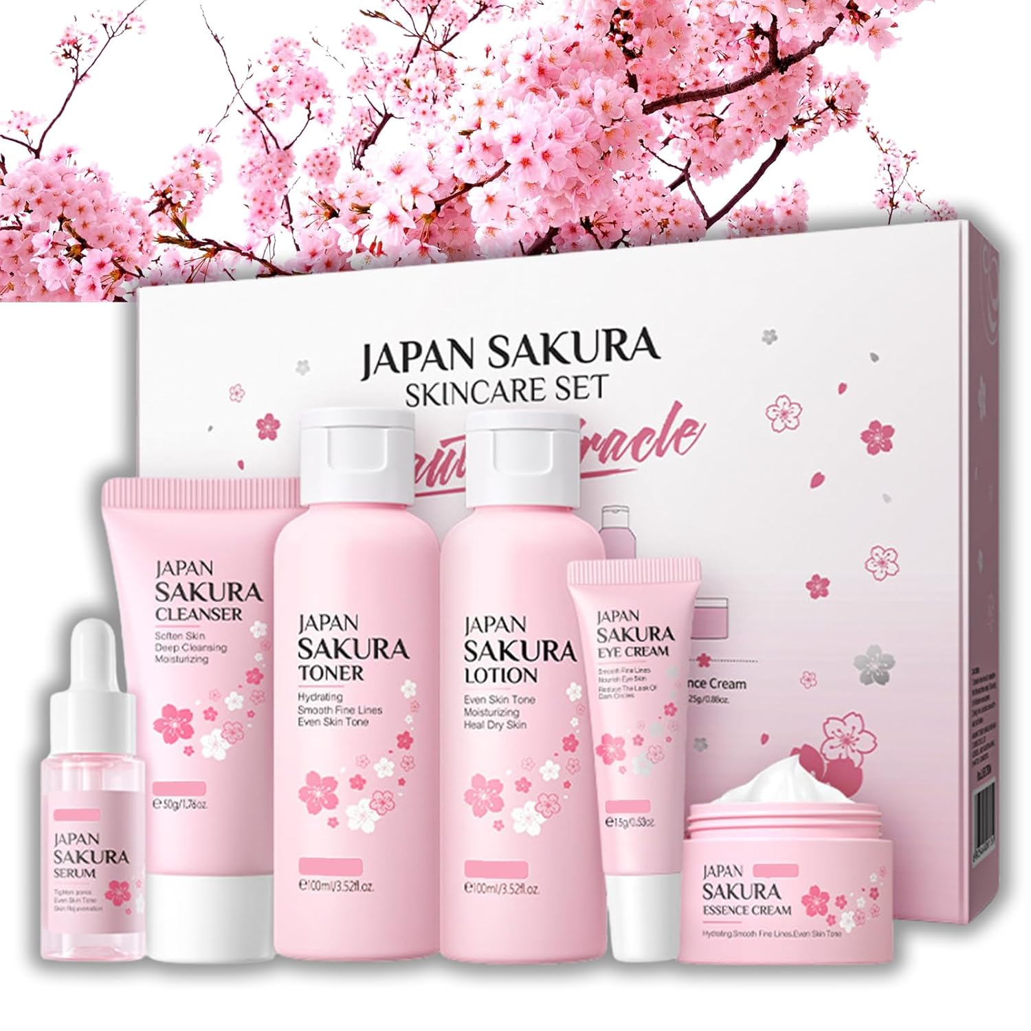 Skin Care Set JAPAN Sakura Beauty Gift Sets Skin Care Kit for Teenage Girls – Cleanser, Toner, Lotion, Serum, Eye Cream, Face Cream, Travel Kit for Women (6pcs)