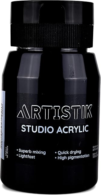 ARTISTIK Acrylic Paint 500 ml Tub - Acrylic Paints with High Pigment and Long-Lasting Brilliant and Vibrant Colours Professional & Amateur Painting Jar Art Supplies (Black)
