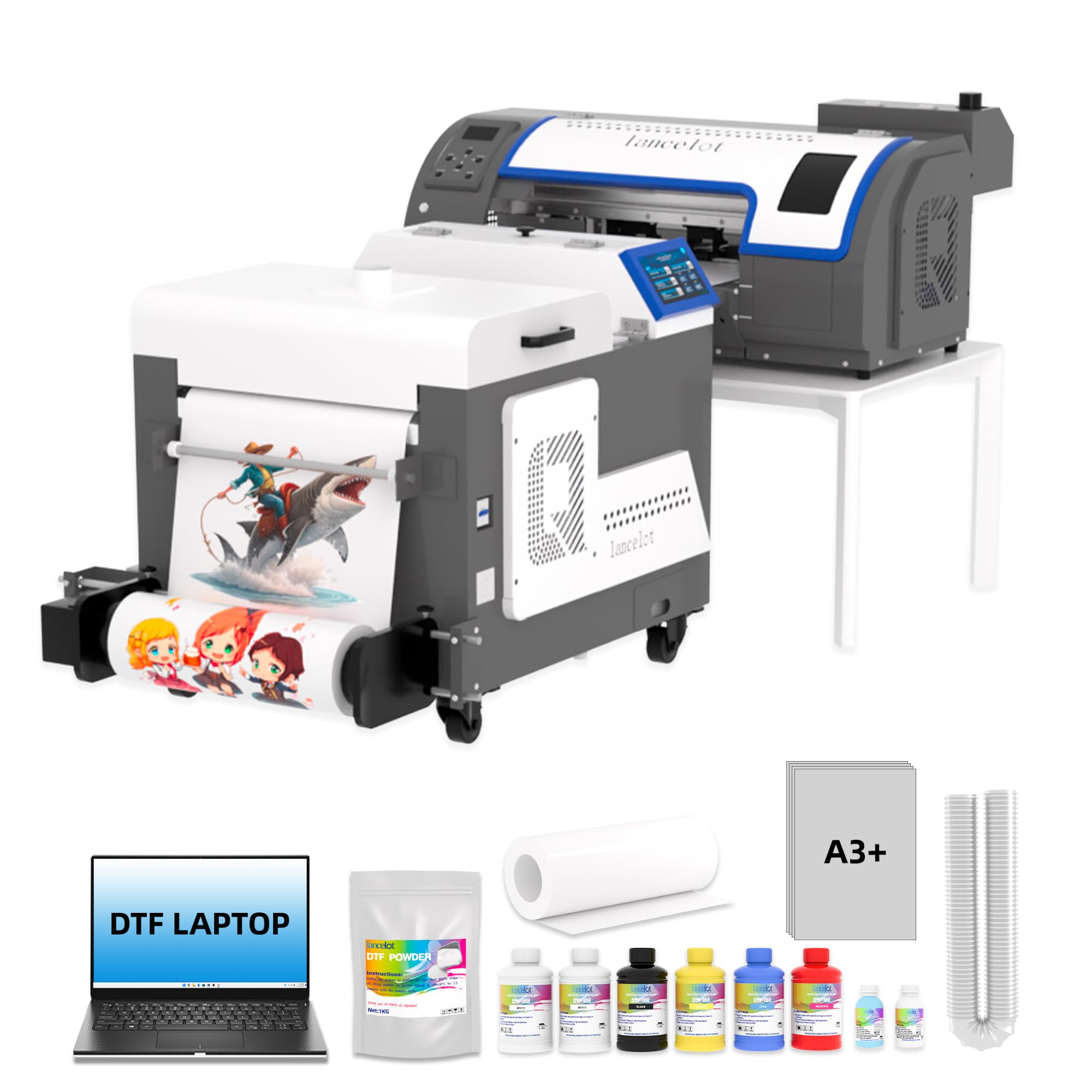 Lancelot Pacchetto stampante M1630 Pro-DTF: stampa per t-shirt 2 volte più veloce con sistema di inchiostro intelligente e doppia gestione della carta - Soluzione completa di stampa su tessuto per