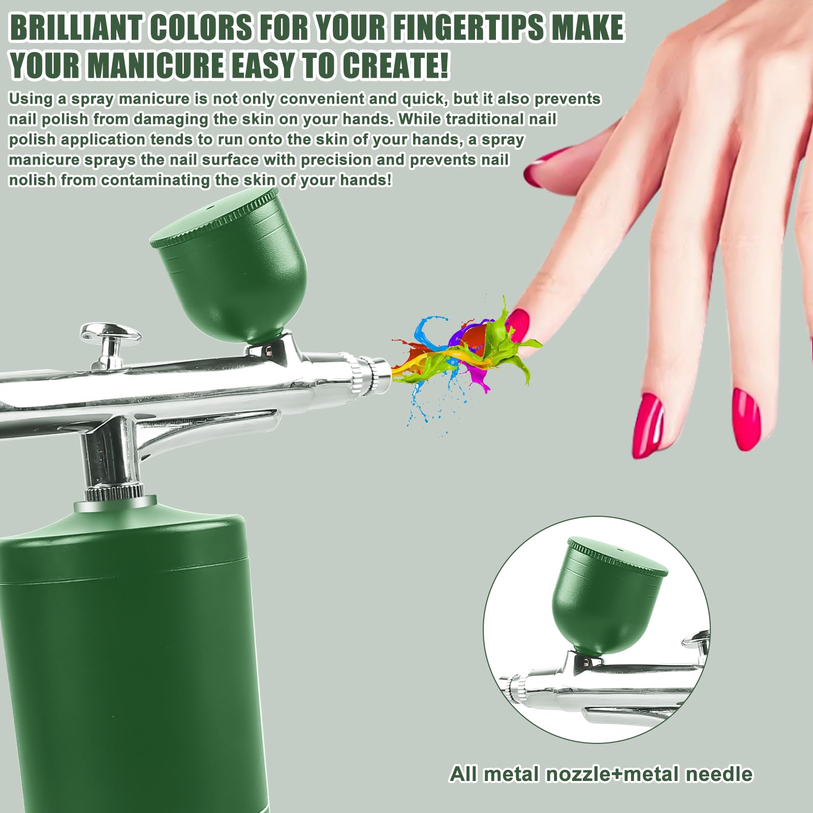 Kit Aerografo Con Compressore, Compressore Aerografo, Kit Aerografo Pistola Ricaricabile Aria Spazzola Airbrush Portatile Per Trucco, Nail Art, Decorazione Torta Grün