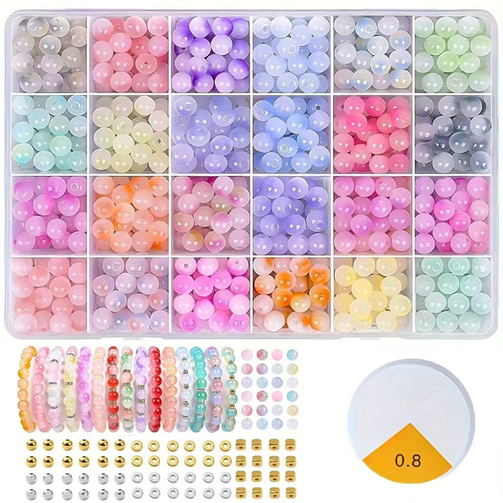 Crystal Jewellery Making Kit,24 Colors Crystal Beads with Hole,Glass Beads with Spacer Bead and Charms for Bracelets Making Kits DIY Crafts Supplies for Bracelet Necklace Phone Charm Girls Adults