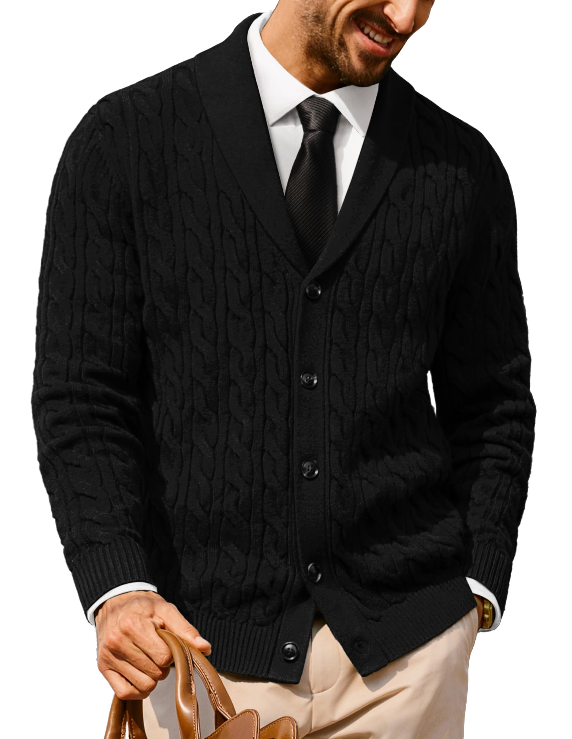 PJ PAUL JONES Mens Cable Knit Shawl Collar Cardigan