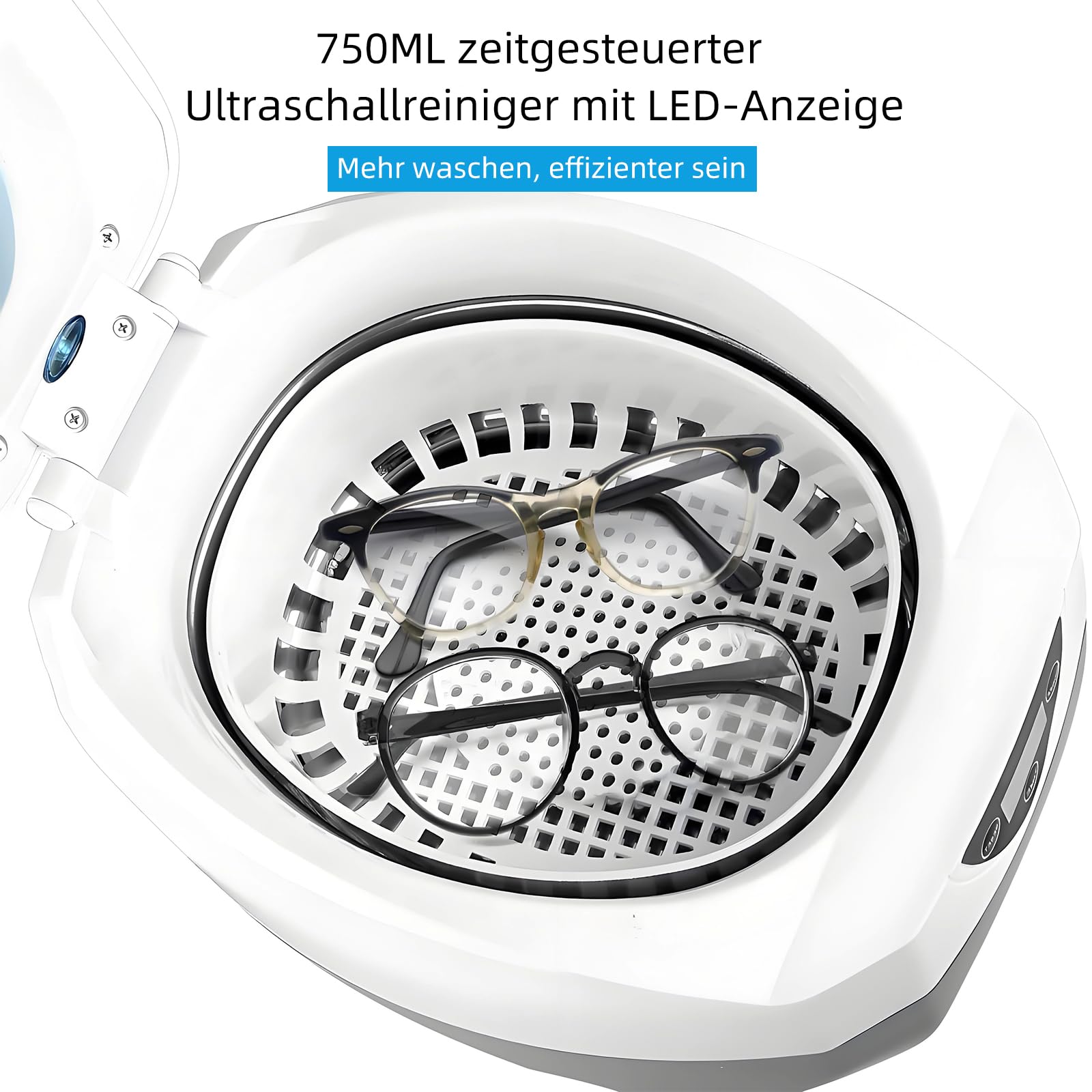himaly Pulitore ad Ultrasuoni, 750ML Lavatrice ad Ultrasuoni Professionale per Gioielli，Pulizia di Occhiali, Gioielli, Orologi, Anelli, Collane ECC