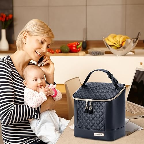 Miniatura 7 de BABEYER Bolsa enfriadora de leche materna con bolsa de hielo para 3 biberones de hasta 9 onzas, bolsa de cuero vegano para bomba de leche materna,