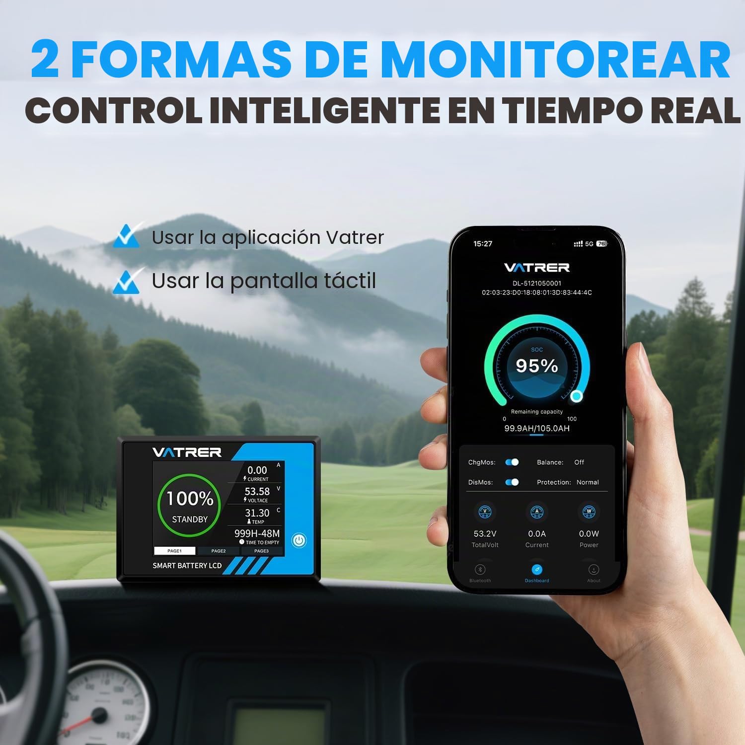 VATRER POWER Batería LiFePO4 51.2V 105Ah para Carrito de Golf | App Bluetooth · BMS inteligente de 200 A · Compatible con Club Car, EZGO, Yamaha, Garia, Melex e Italcar
