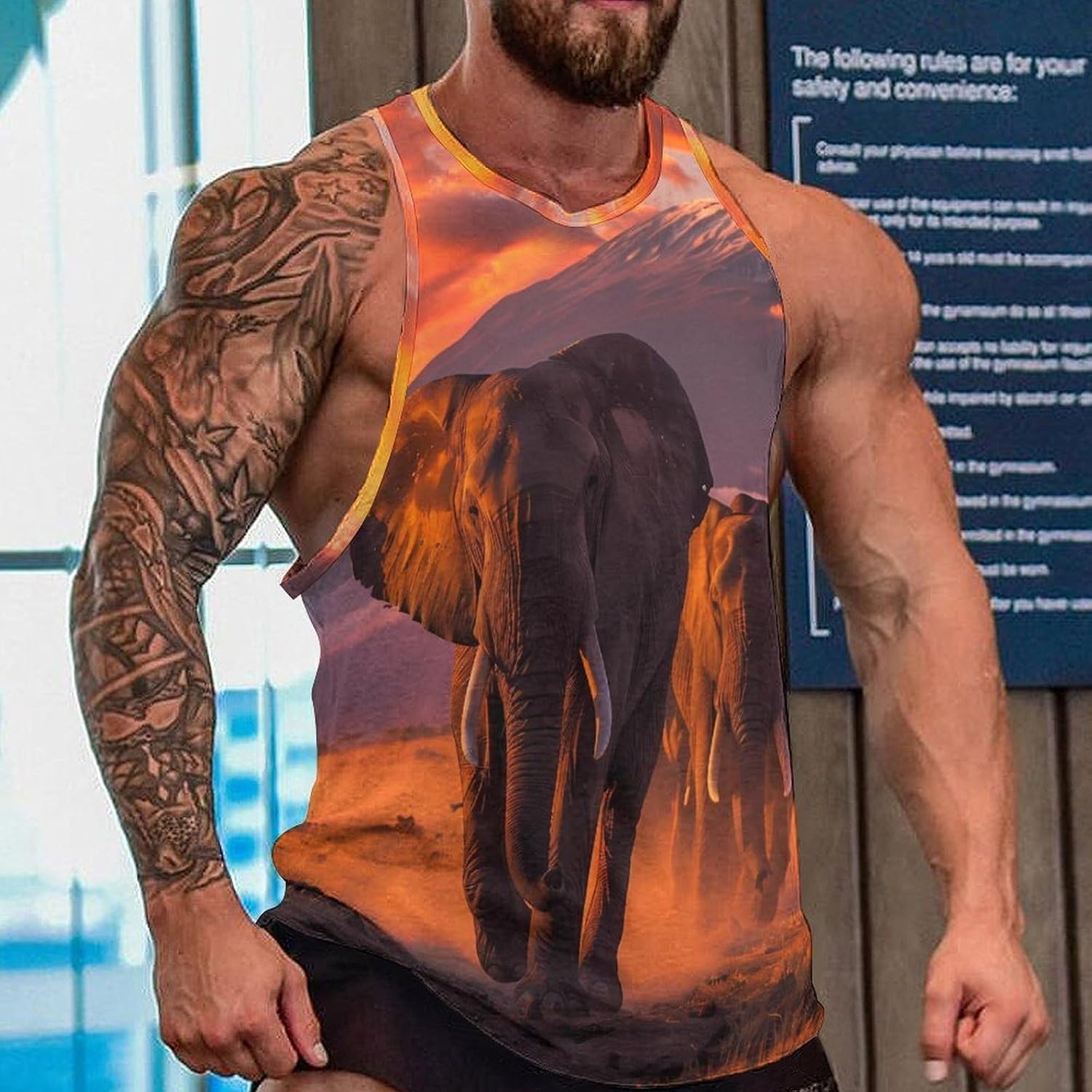 Elephant Herd Mount Kilimanjaro Mens Breathable Printed Tank Top 5XL