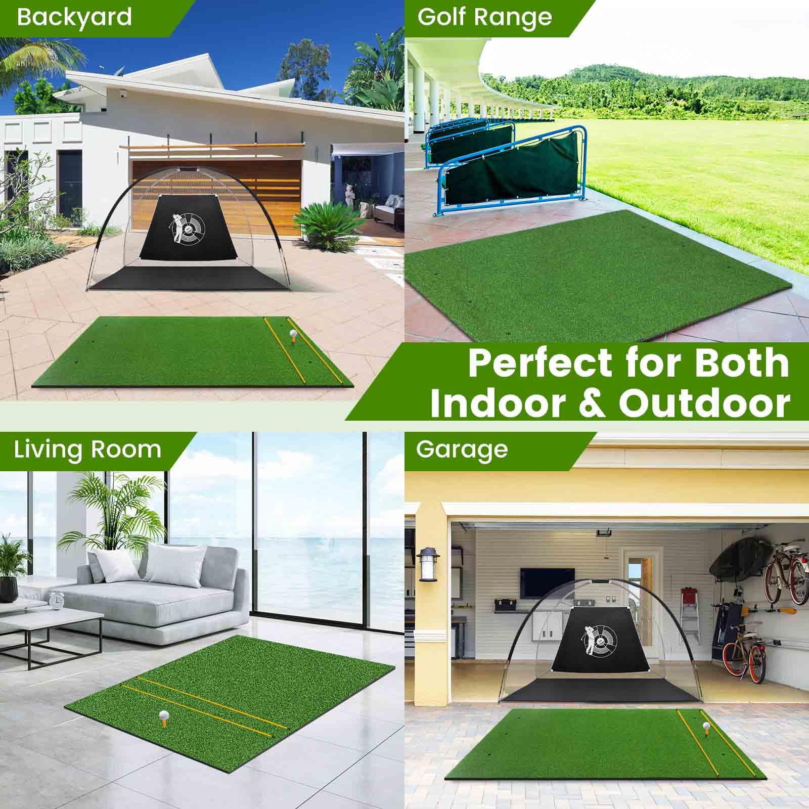 LIFEZEAL Golf Abschlagmatte inklusive Gummi Tee, Golf Matte zusammenrollen, Golf Abschlagmatte mit 6 Abschlagpositionen & 2 Ausrichtungsstäbe, Golfmatte für Garten/Garage