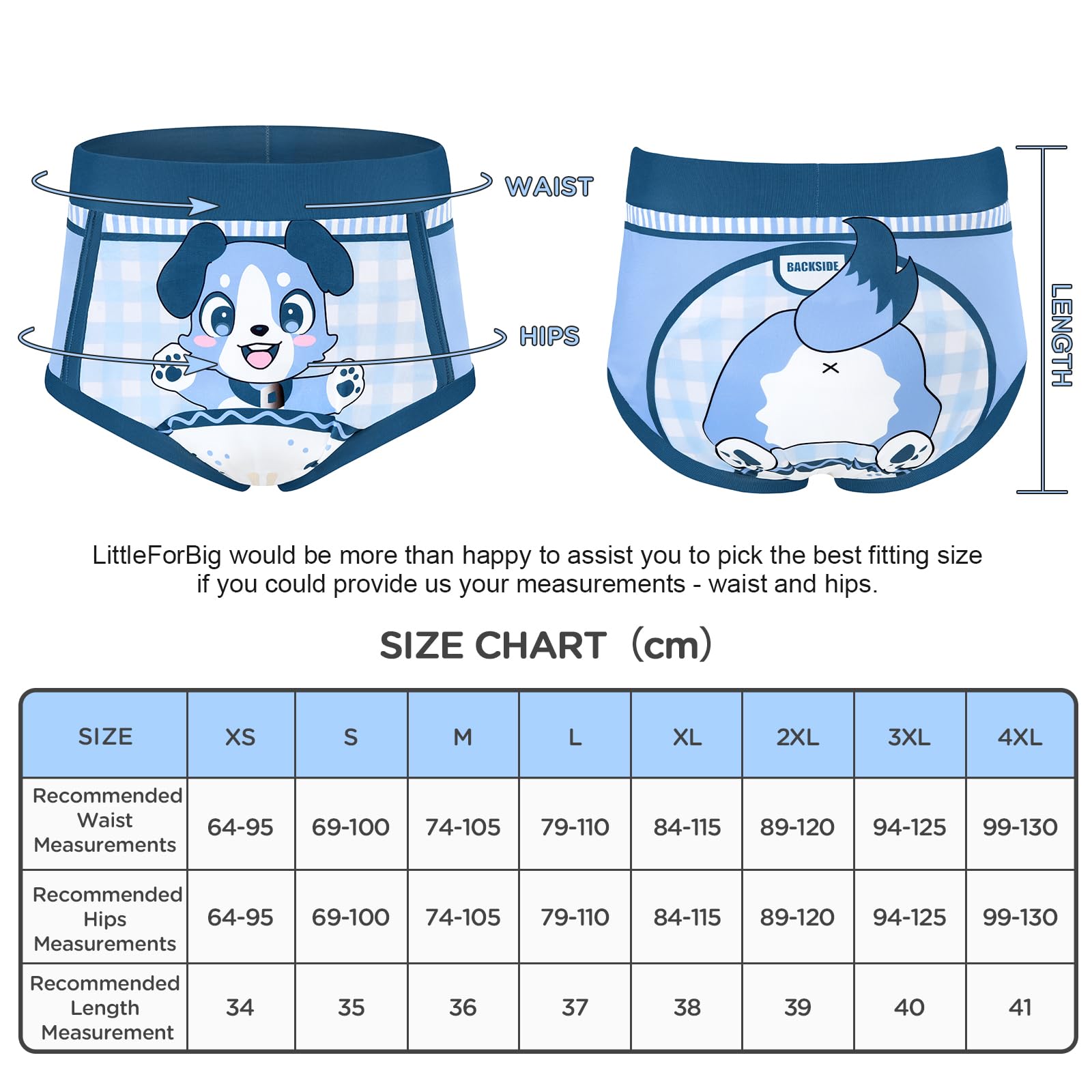 LittleForBig Weiche Seidiges Unterwäsche Bequeme Waschbare Wiederverwendbare Wasserdichte Hochbund Trainingshosen für Erwachsene - Little Blue L
