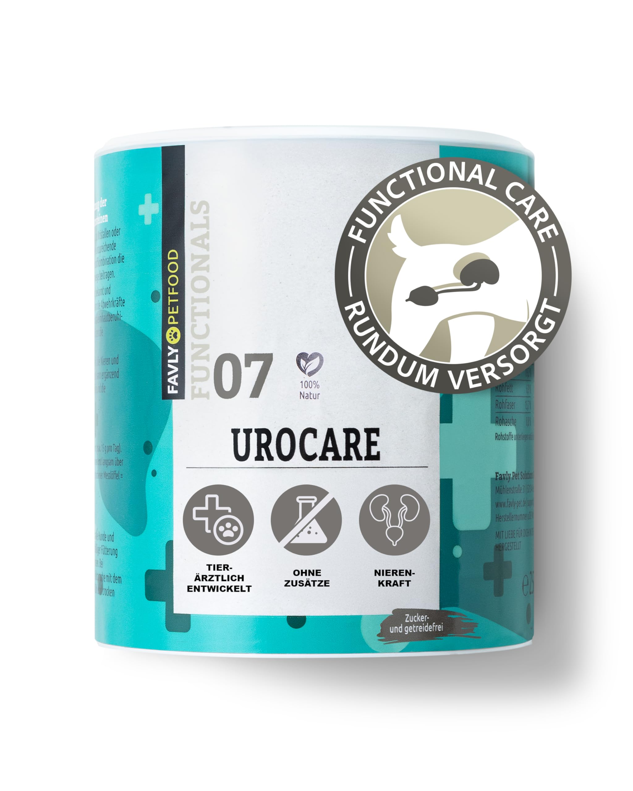 FAVLY – UROCARE Nieren & Blase Pulver 250g für Hunde & Katzen – Futtertopping zur Unterstützung bei Harnstein, Infekt & CNI – mit Arnika, Propolis, Ringelblume & Kokos – Ohne Getreide & Zusätze