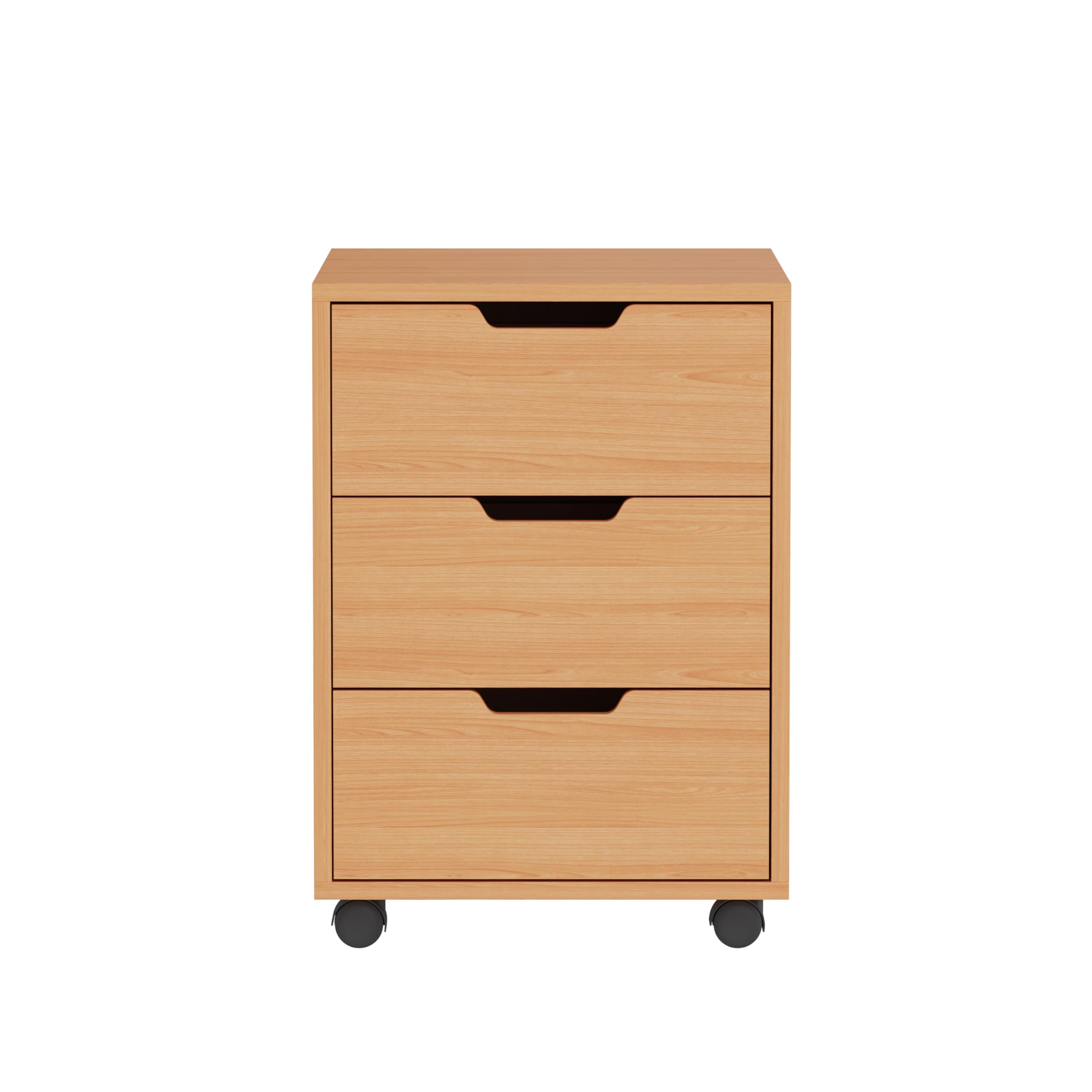 Rangement de Dossiers Mobile avec 3 Tiroirs, Caisson de Bureau en Bois, Meuble Rangement Bureau sur roulettes pour Documents, Caisson de Rangement pour Bureau à Domicile, non Verrouillable, Hêtre