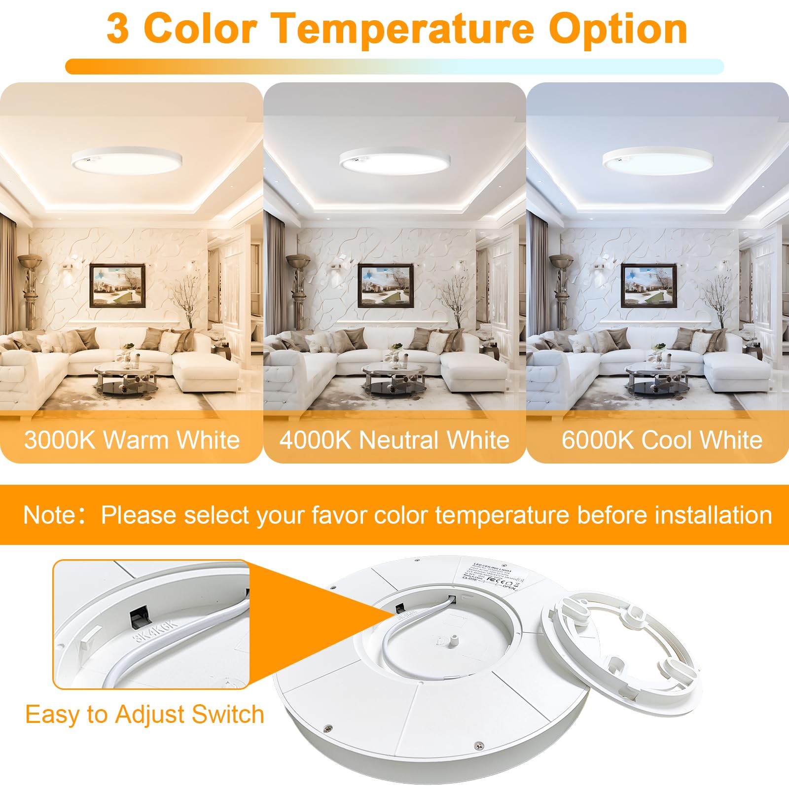 Eleganted 2 szt. Lampa sufitowa LED z czujnikiem ruchu, radar, ultra cienka okrągła lampa sufitowa, 1600 lm, 3000 K/4000K/6000K, do korytarza, ganku, wejścia, schodów Ø22 cm