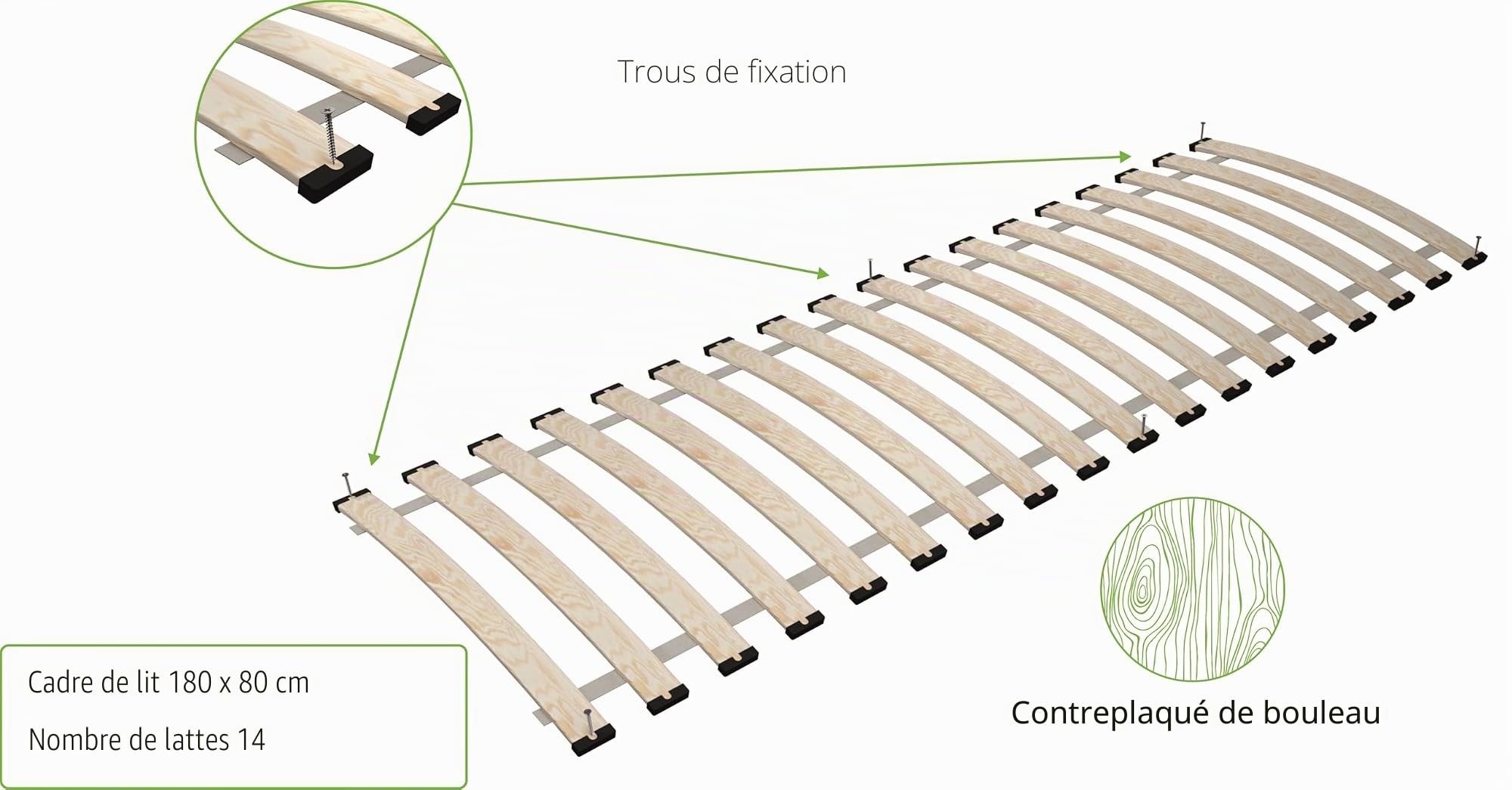 Generisch Sommier à Lattes en Bouleau Ressorts 80x180 cm 14 Lattes Lit, Cadre, Dormir, Confort, Bois, Naturel, Chambre à Coucher