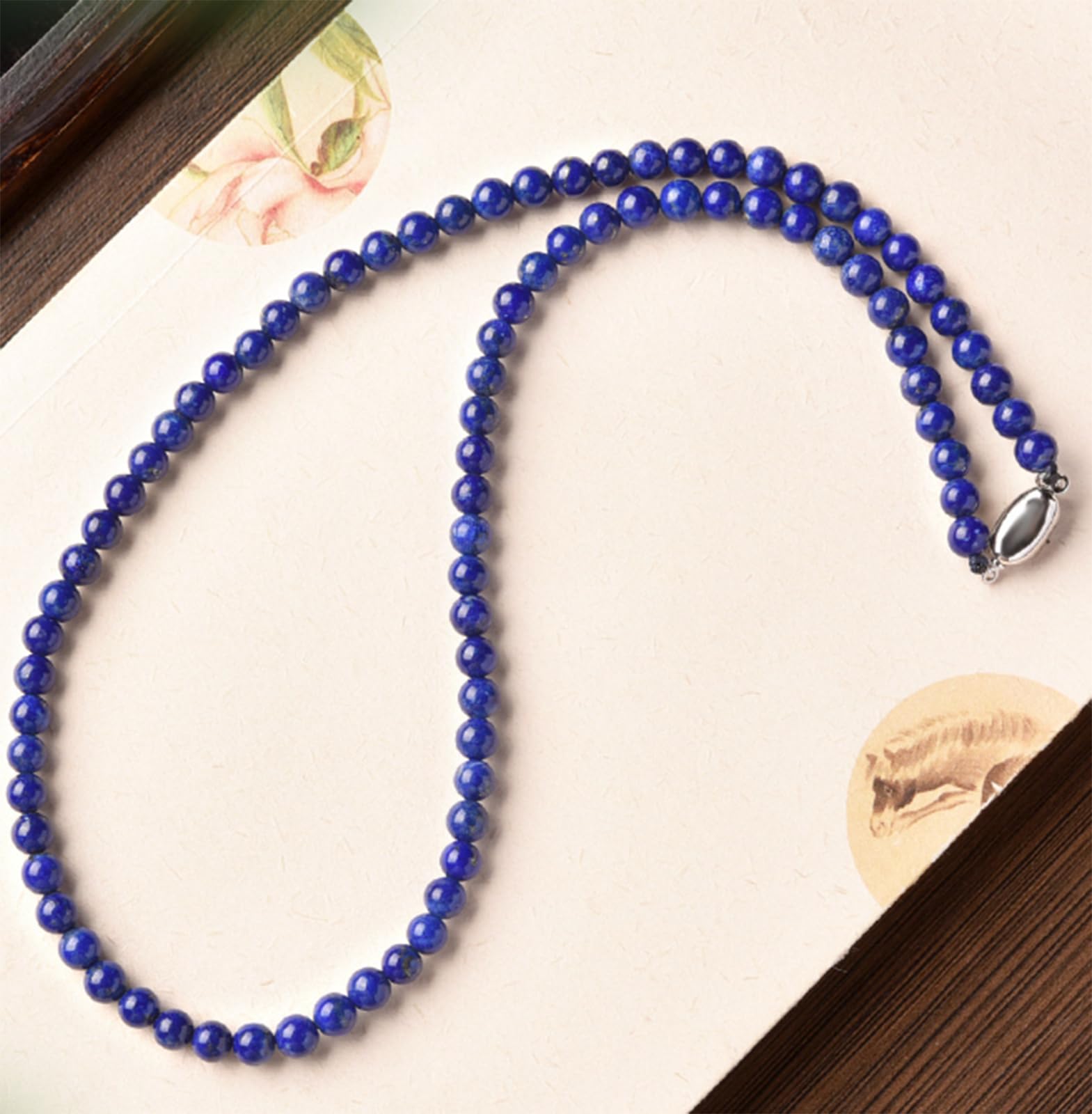 Collar de Cuentas de Cristal para Mujer y Hombre, Collares de lapislázuli Natural, joyería de Cuentas Hecha a Mano para Verano, Playa y Conjuntos de Capas,5.5mm