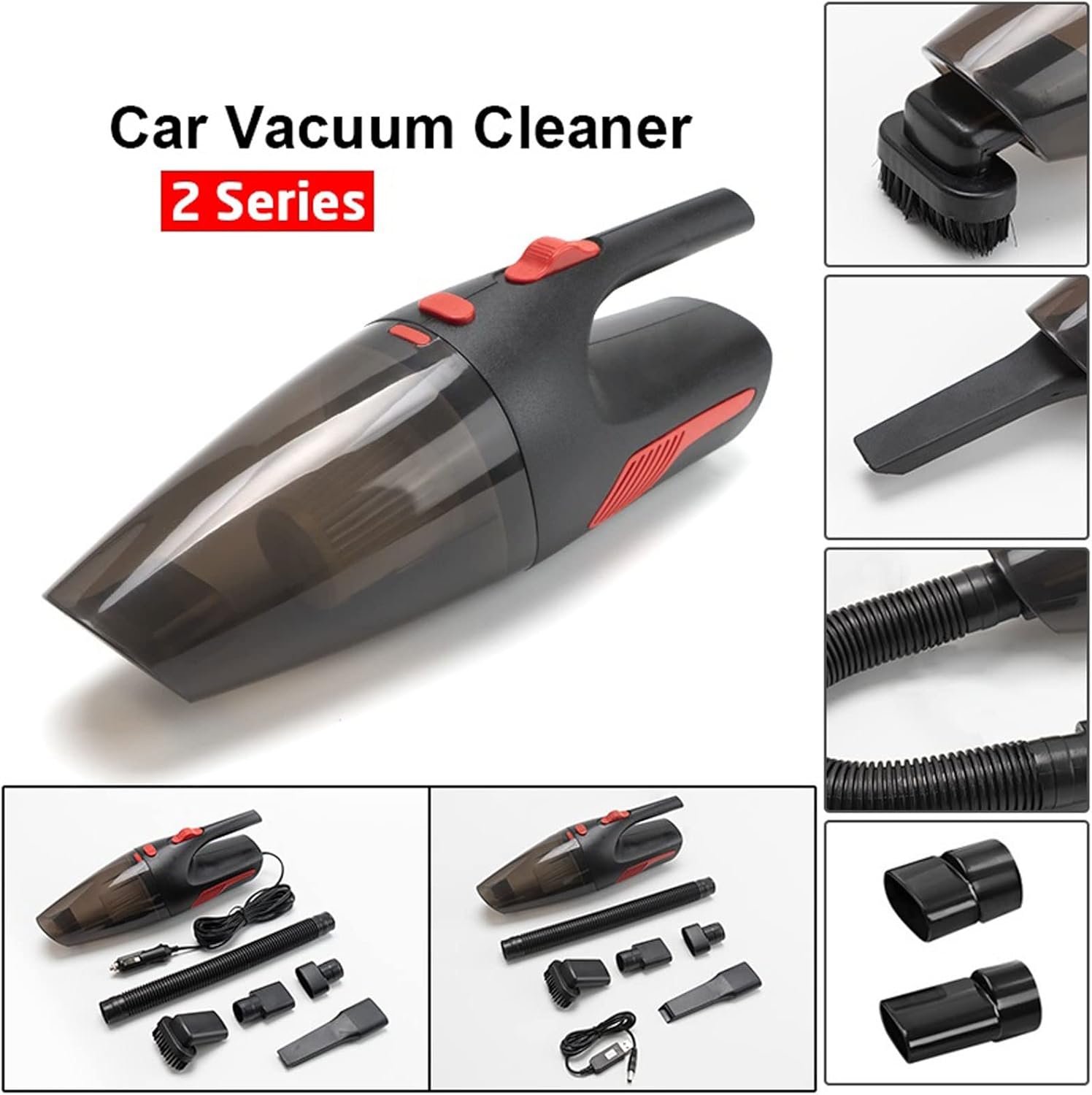 Hard Floor Vacuum Wireless Car Vacuum Cleaner Cordless Handheld Auto Vacuum Home Car Dual Use Mini Vacuum Cleaner with Built-in Battrery (Color : Black)