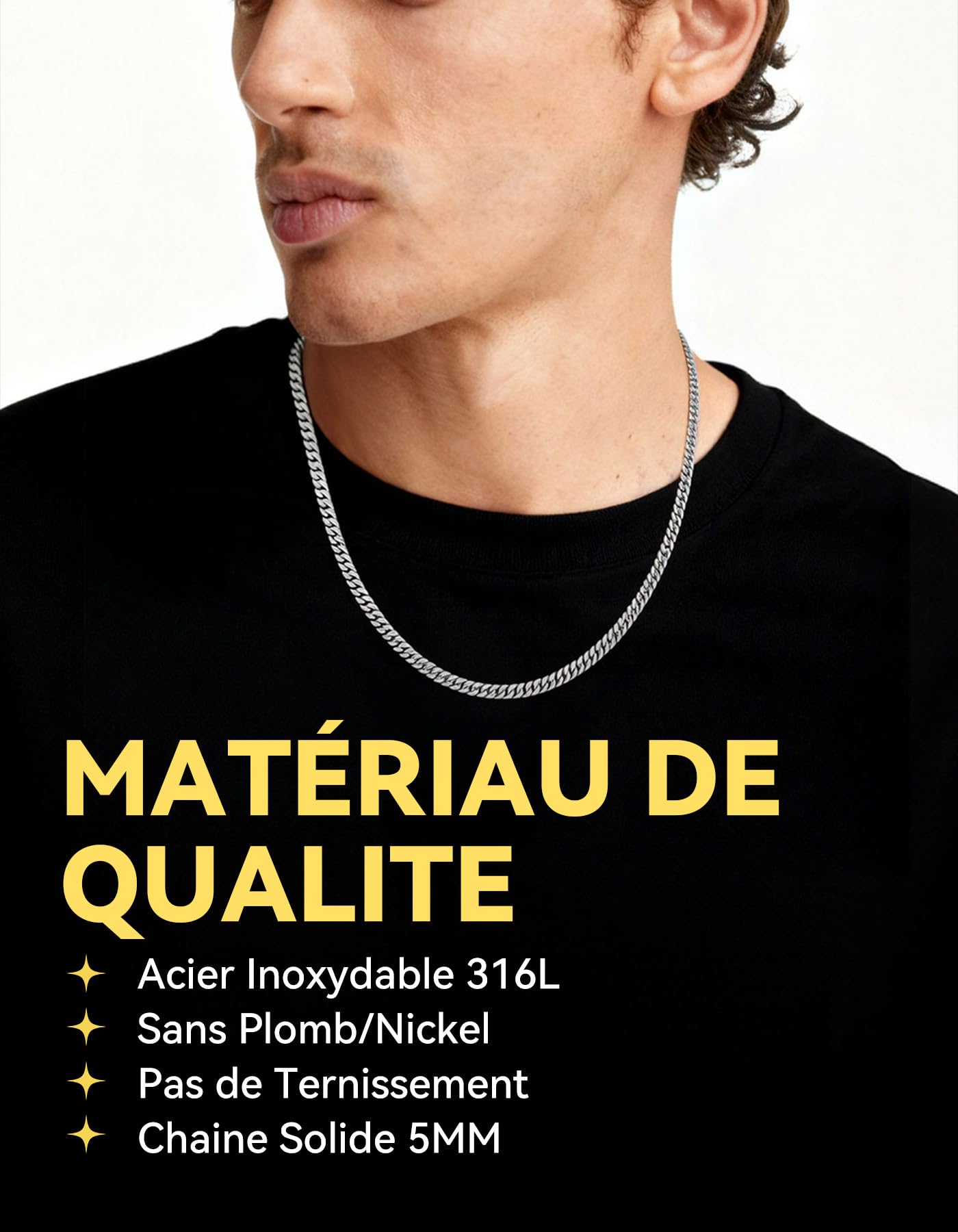 ChainsHouse Collier Chaine Homme Acier Inoxydable Maille Cubaine Ras de Cou Garcon[Argent/Or/Noir-Largeur: 4/6/9/13 mm-Longeur:46/51/55/61/66/71/76 cm] Choker Hip Hop Rappeur 32-298g