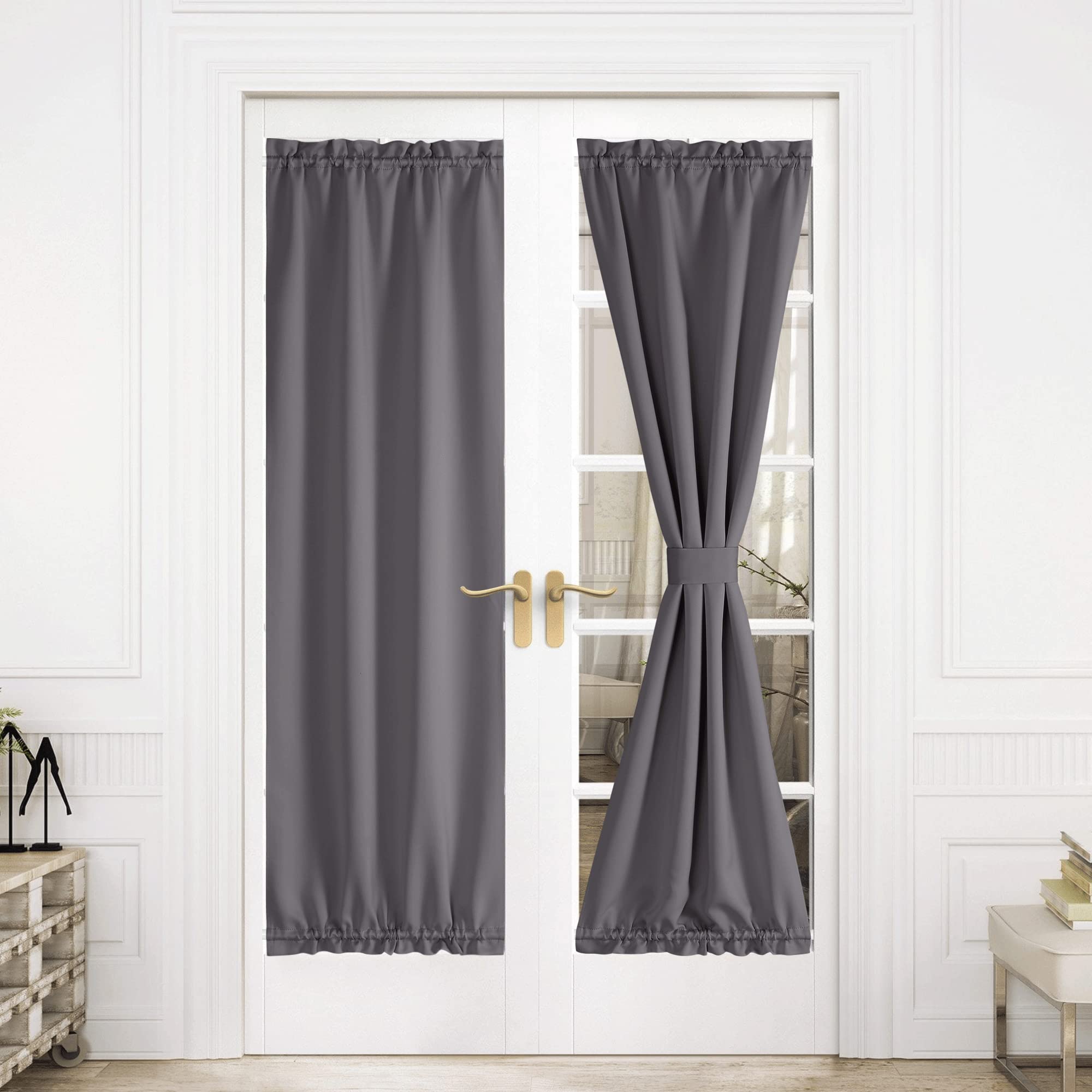 NICETOWN Blackout Rod Pockets Window/Door Curtain Back Side Panels for Privacy - 30W x 72L Blackout Thermal Insulated Classroom Curtains Lockdown