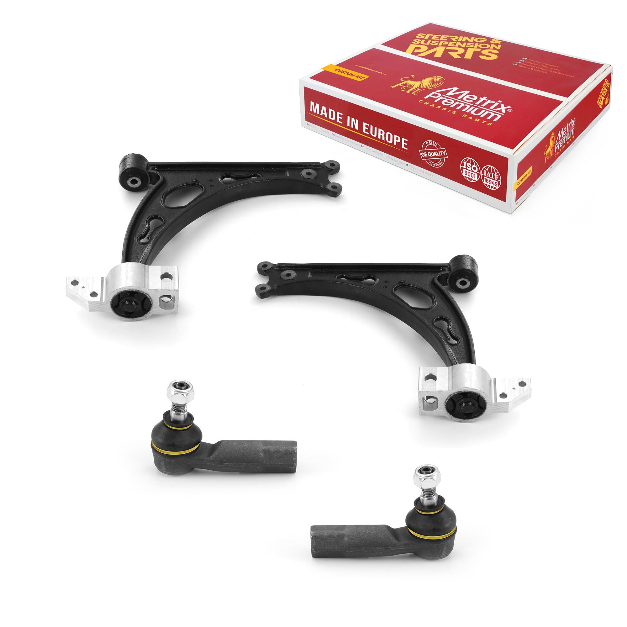 Metrix Premium Chassis Parts - 4 PC Front Lower Control Arm Outer Tie Rod End Kit Fits 06-13