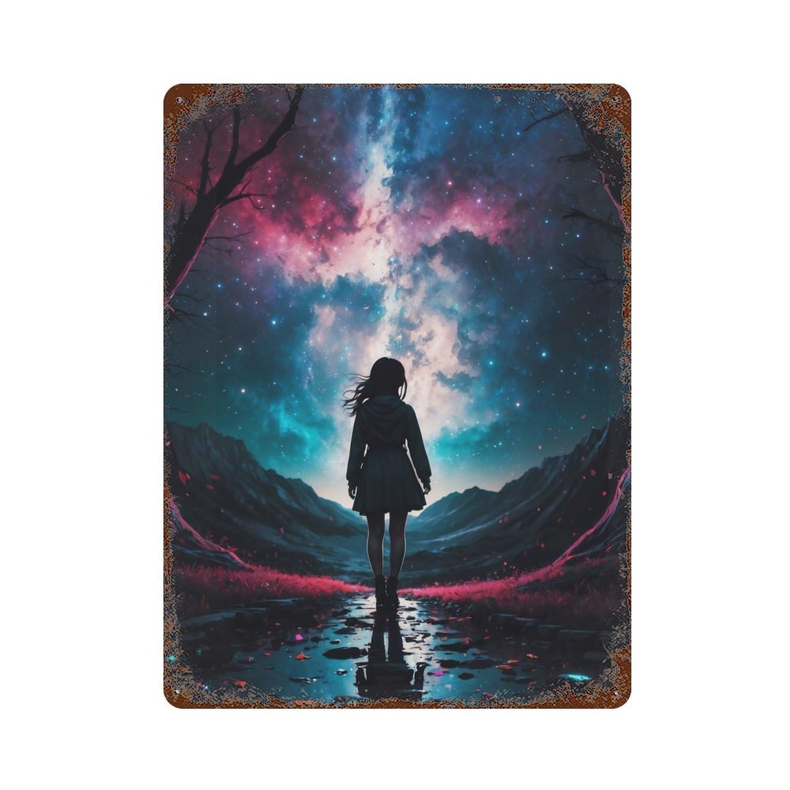 Starlight Dreamer 15.7"x11.8" Aged Metal Wall Plaque, Retro Wall Decor for Farmhouse, Kitchen And Entryway Decor