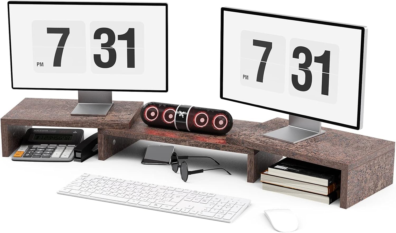 KOKSHER Monitor Stand Riser Dual Wood Stand for TV PC Laptop Computer Screen Risers 3 Shelves Office Supplies Multifunctional Desk Table…