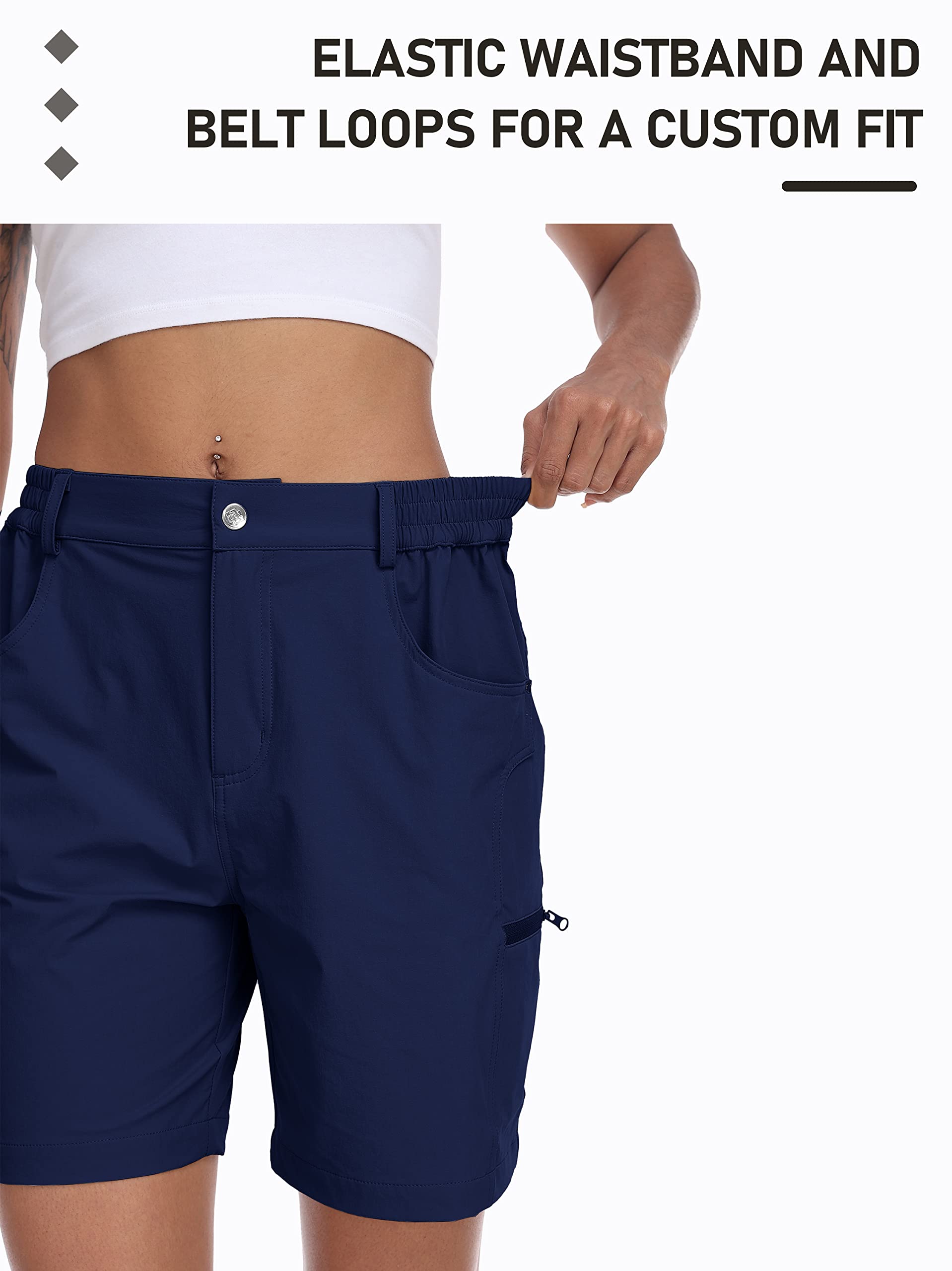 MoFiz Pantalones Cortos Cargo Mujer Hiking Shorts Ligeros Elasticos Trekking Pants de Trabajo Impermeable con Bolsillos