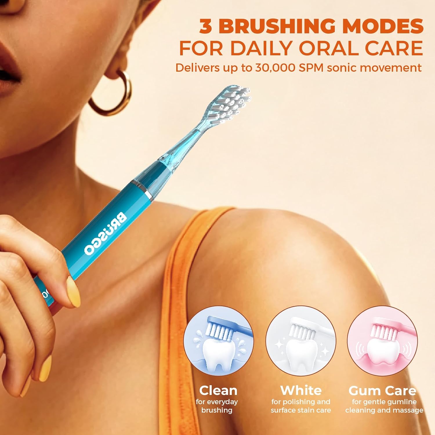 MIPOW BRUSGO i4-Mini (Brush GO) Slim Electric Toothbrush Rechargeable Sonic 3 Modes, Mini Travel Case, 90Days Battery Soft Bristles 3 Brush Heads IPX7 Waterproof, Color-Light Blue