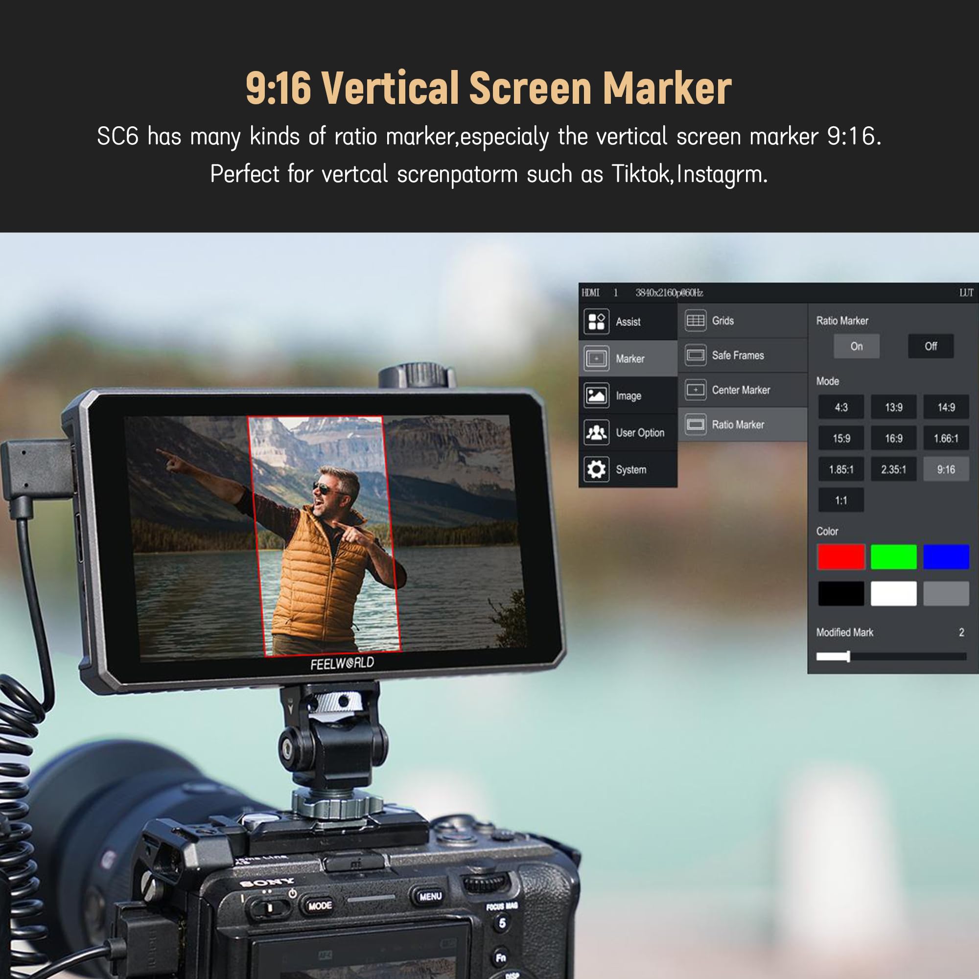 Feelworld SC6 6 Pollici Monitor di Terreno Touch Screen, 3D LUT, 1500nits,HDR,3G-SDI 4K HDMI DSLR Video Camera Monitor 1920x1080 Focus Peaking Histogramma