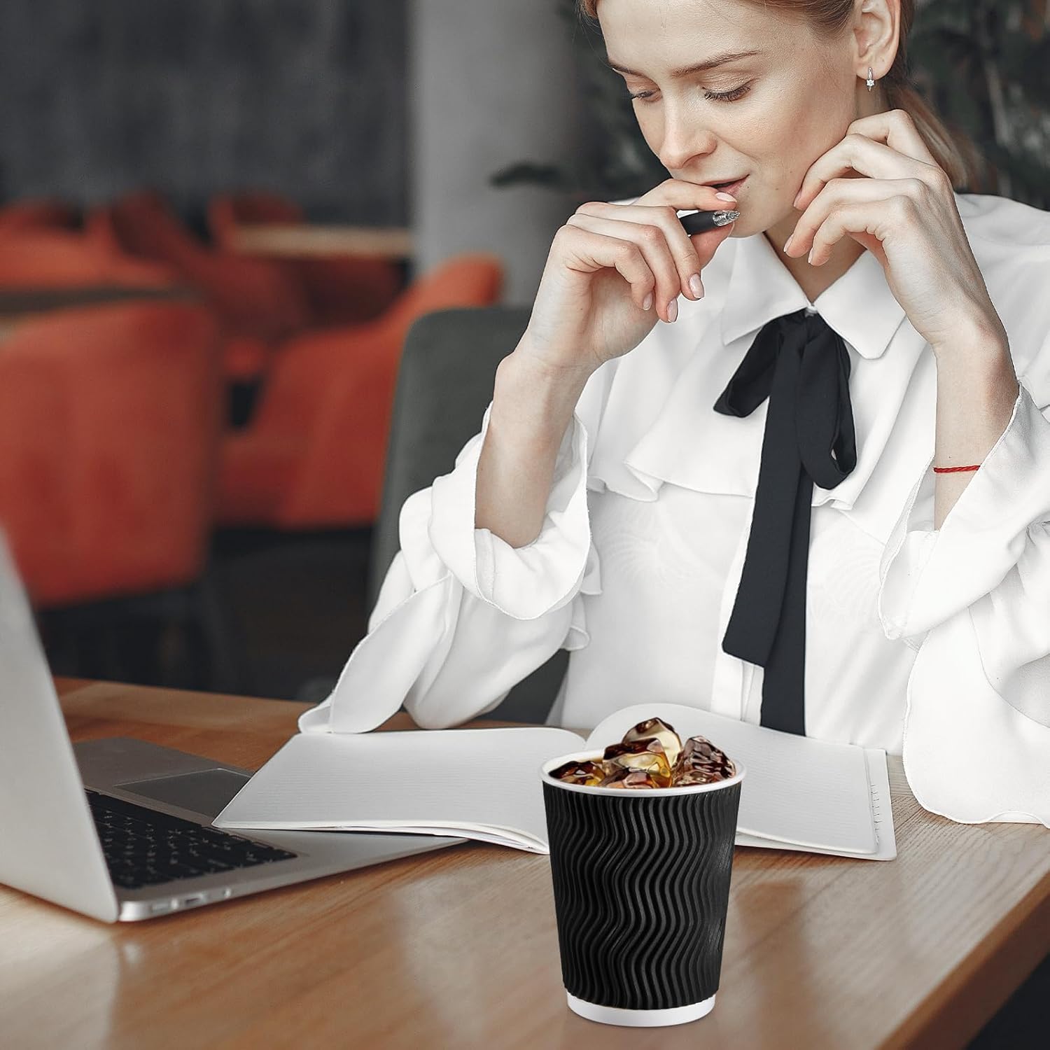 Lamosi Disposable Coffee Cups 8 oz 100 Pack, Paper Coffee Cups 8 oz for Hot Drinks or Cold Beverages, Insulated Corrugated Ripple Wall Cup for Office, Cafe, Home or Travel - Image 5