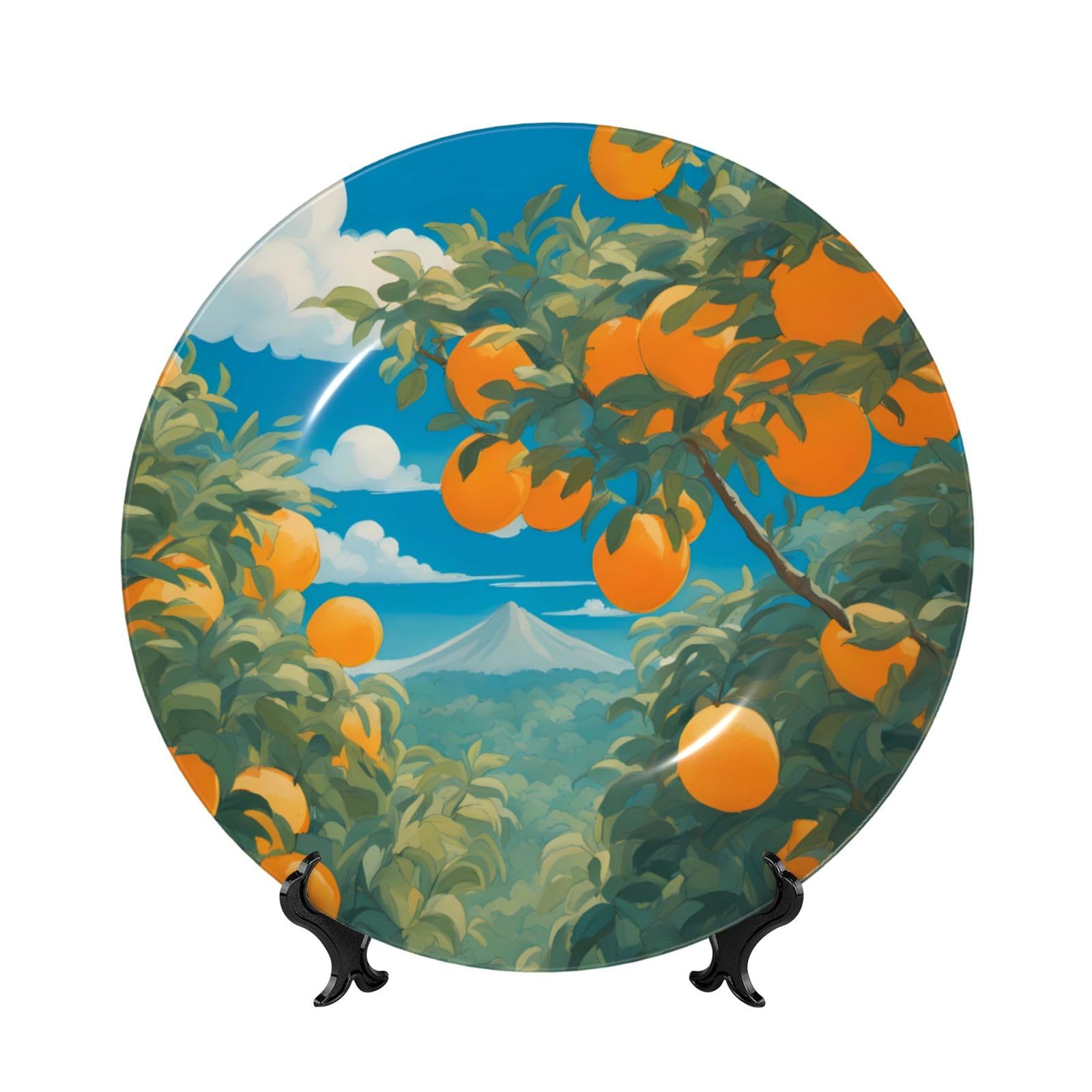 SXZVVBN Many Big Oranges Bone China Decorative Plate Art with Stand Removable Adhesive Hanging for Home Office 8in（20cm）