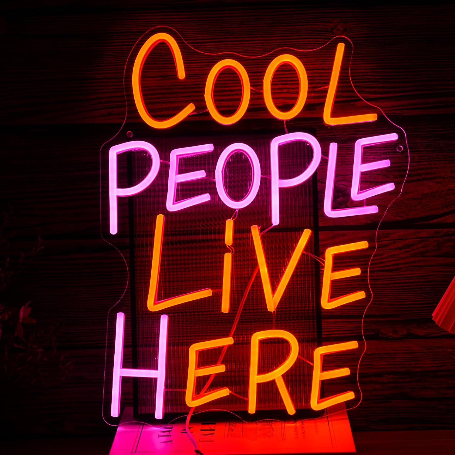 Cool People Live Here Neon Sign Dimmable Pink Orange Words Neon Light for Wall Decor USB Powered Cool People Led Light Up Sign for Bedroom Party Personalized Decoration