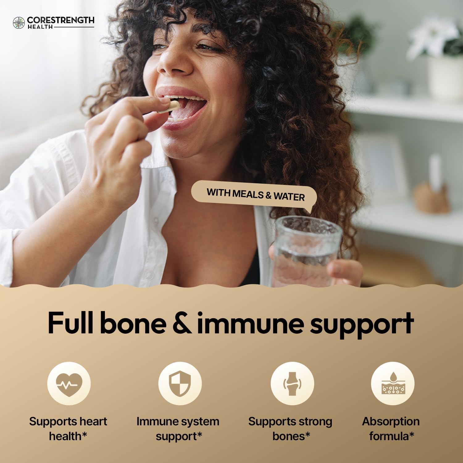 Vitamin D3 5000 IU with Vitamin K2 MK7 | Supports Calcium Absorption & Bone Health | Immune Support* | High Potency D3 + K2 Formula | 60 Capsules | Made in USA | CoreStrength Health
