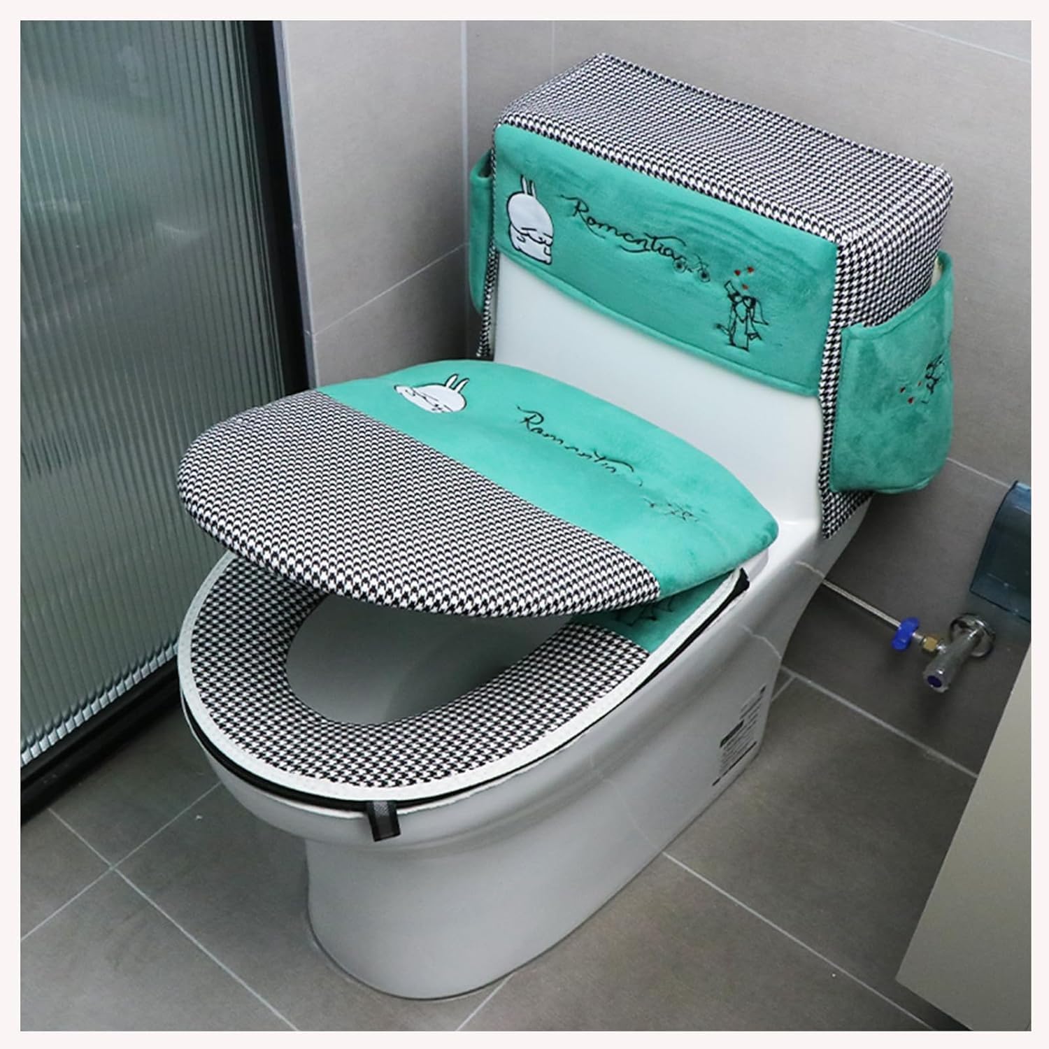 Wcxixo Soft Plush Toilet Lid, Tank, Seat Top Cover 3 Piece Set Toilet Seat Cover Set 3 Piece with Storage Bags Easy Installation& Cleaning