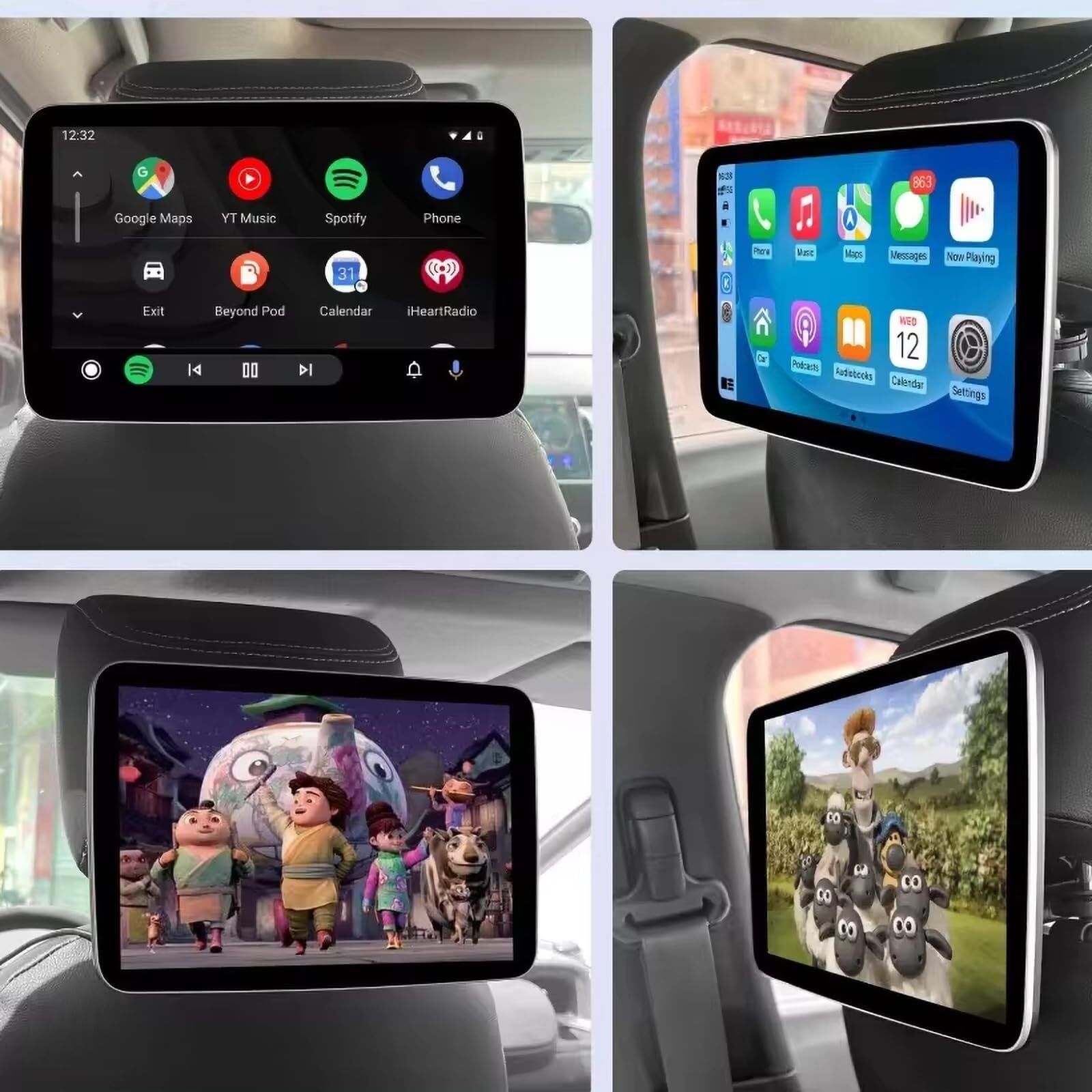 TV for Appui-tête de Voiture Android 11 de 10,1 Pouces, Moniteur à écran Tactile HD IPS 1024 x 600 avec Miracast/Airplay, entrée HDMI et Affichage Double écran for Le Divertissement