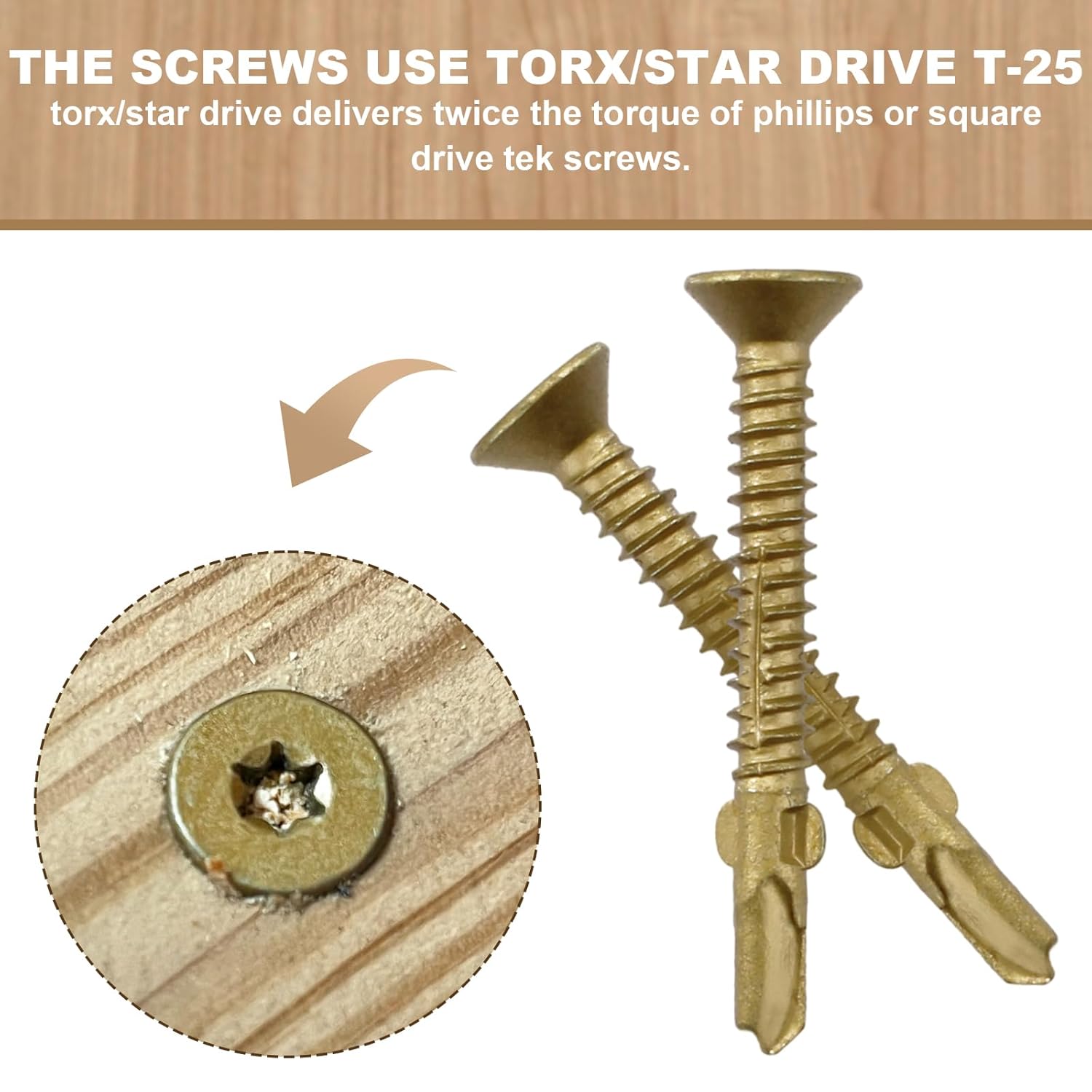 #10 x 1-5/8" Reamer Tek Torx/Star Head Self-Drilling Wood to Metal Screws - Tek Screws for Flatbeds, Trailers, or for Fastening Wood to Steel - T-25 Torx Screw Head (130 Pcs)…