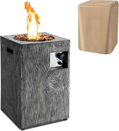 Tangkula Patiojoy - Fogata de gas cuadrada de 16 pulgadas para patio con tapa protectora, fogata de gas cuadrada de encendido electrónico de 30,000