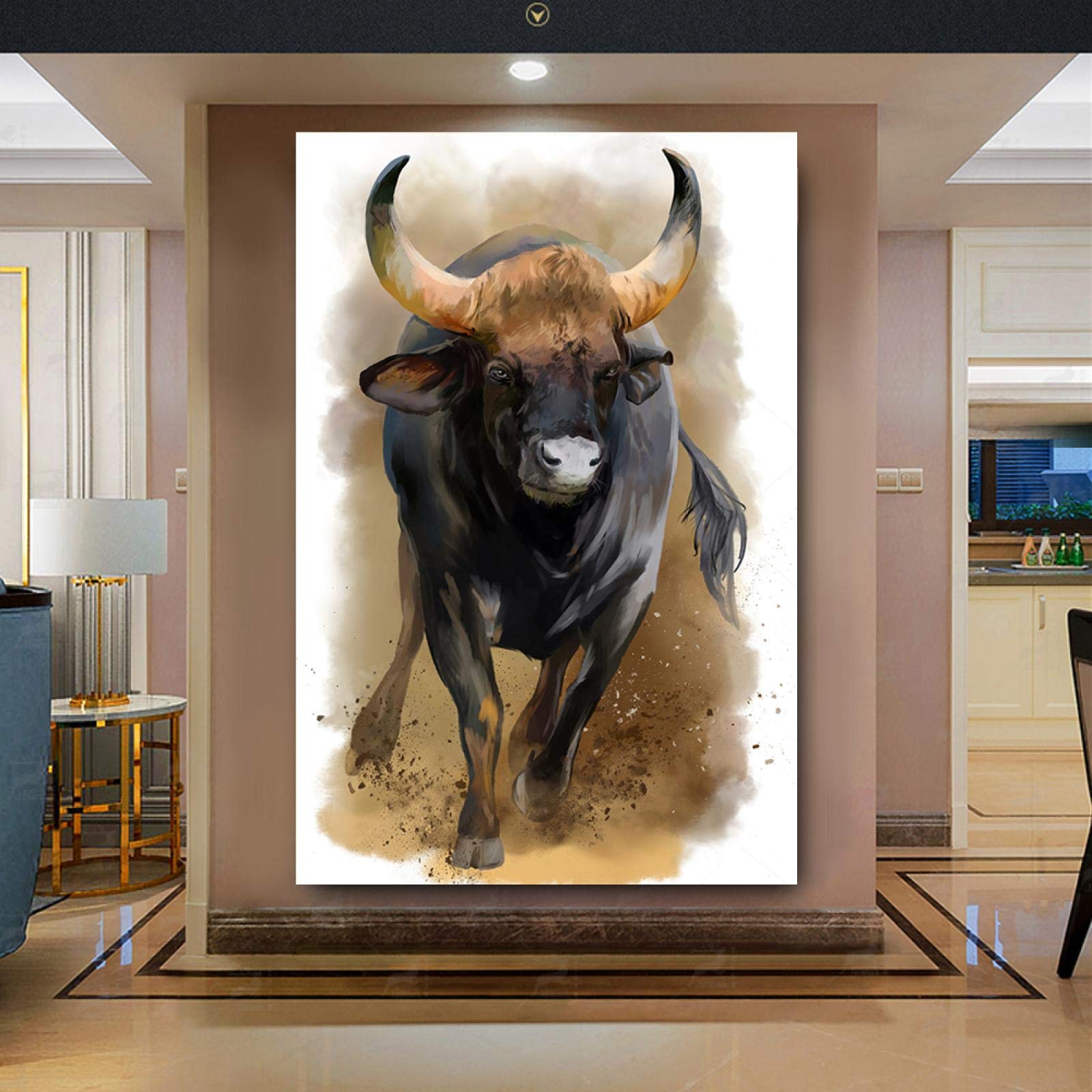 Amazon｜キャンバス絵画水彩HD雄牛動物壁画写真壁アートポスターと