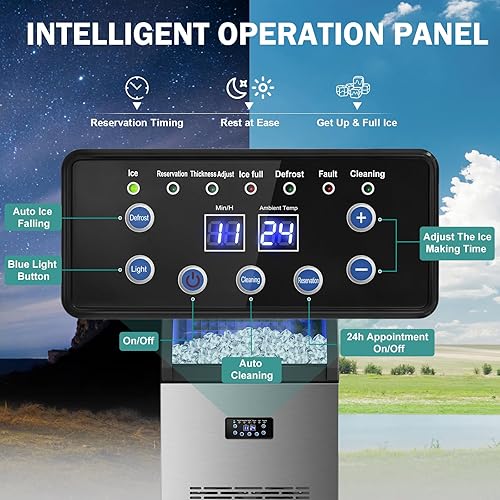 Vista 7 de Máquina comercial para hacer hielo, 150 libras/24 horas con contenedor de almacenamiento de 45 libras, 55 cubos de hielo de 8 minutos, grifo