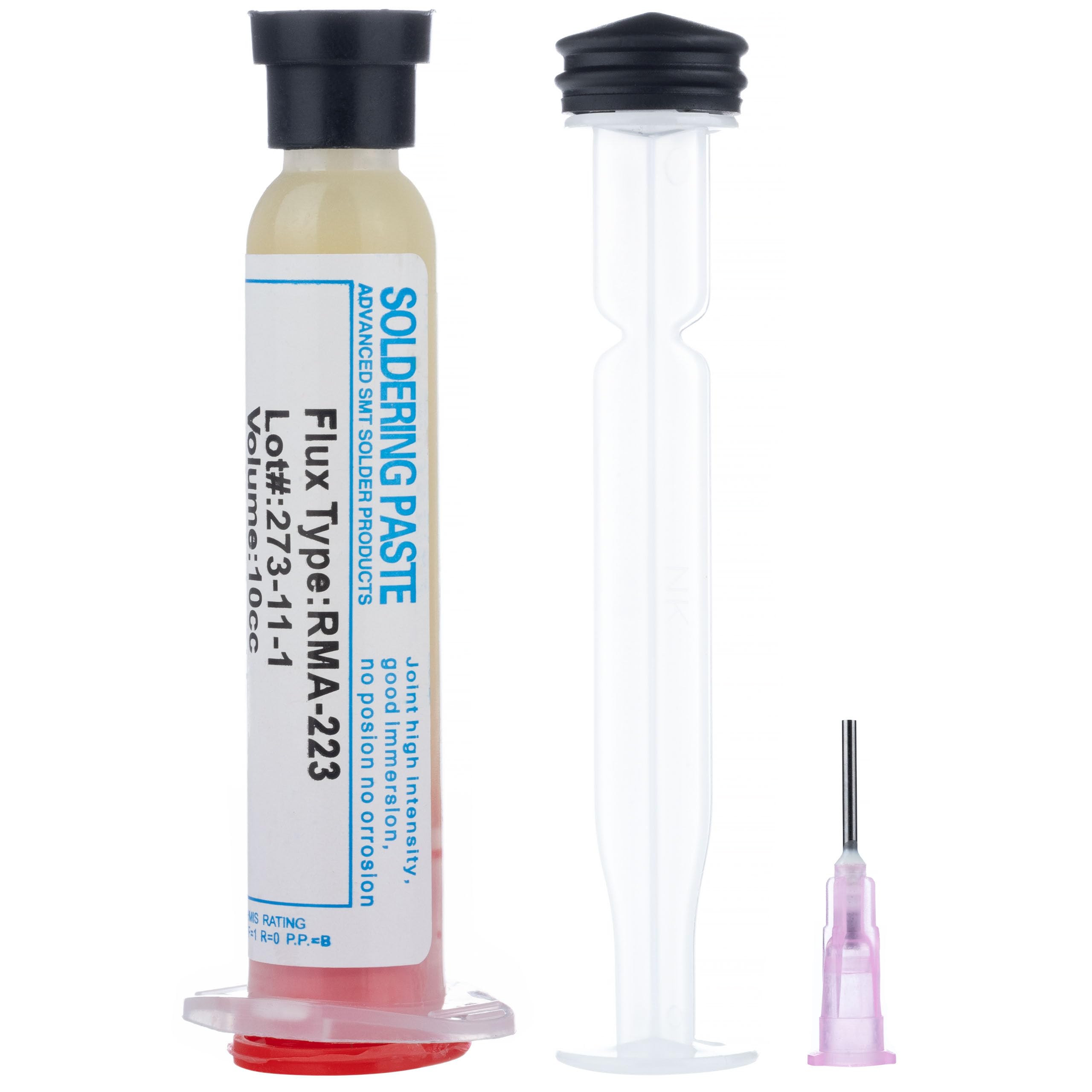 Set Flux RMA-223 con Stantuffo e Ago – Pasta Saldante No Clean 10cc | Ø Ago 1,025 mm | Elettronica di Precisione | Accessorio per Saldatura Professionale