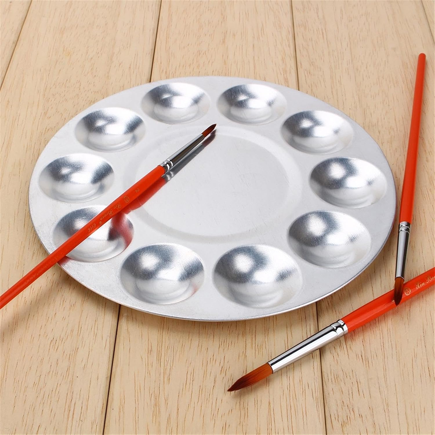 Paint Mixing Palette Tray, 2pcs 18.7cm 10-Well Aluminium Watercolor Mixing Palette Small Round Metal Oil Painting Tray Artist Paint Holder