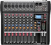 K-mxerpro 8-Channel Pro Audio Mixer with 48V Phantom Power, USB/Bluetooth Interface for Streaming, Live Shows, Karaoke & Recording
