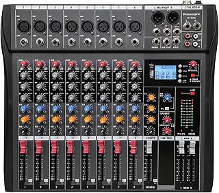 K-mxerpro 8-Channel Pro Audio Mixer with 48V Phantom Power, USB/Bluetooth Interface for Streaming, Live Shows, Karaoke & Recording