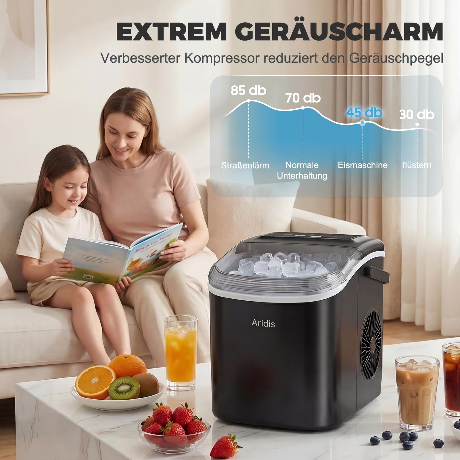 Eiswürfelmaschine Selbstreinigend 12kg/Tag 2 Eiswürfel Größen mit Eisschaufel