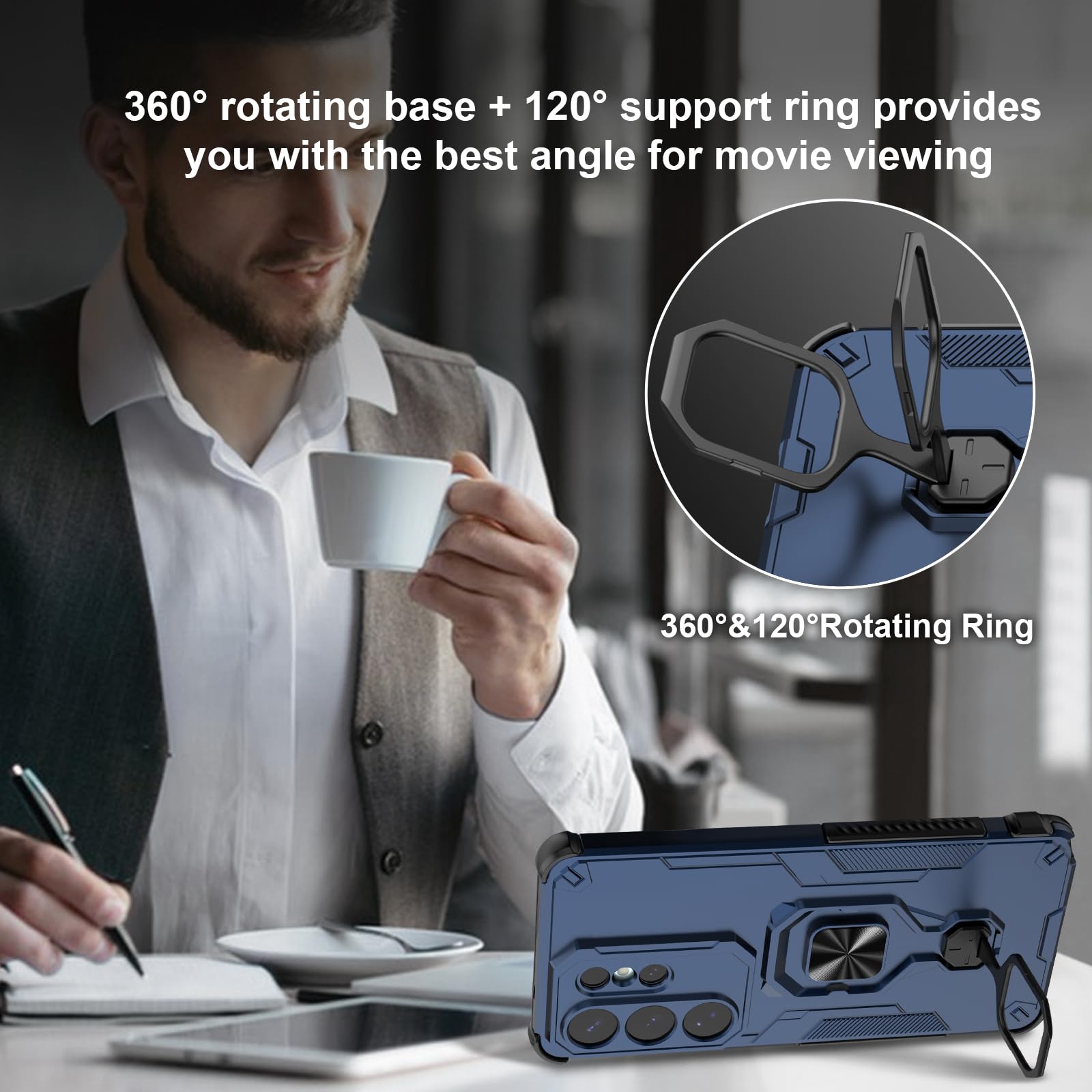 Funda para Xiaomi Redmi Note 15 Pro 5G, Carcasa Antigolpes con Soporte anular metálico, Case Protectora de Grado Militar, Azul — view 809