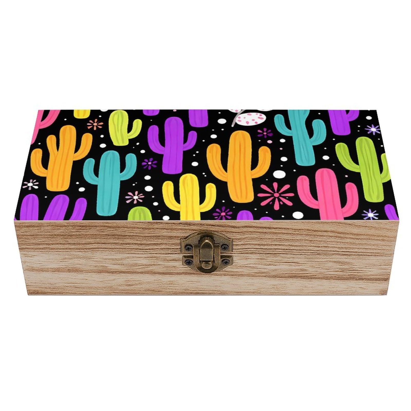 HLBSDM Trippy Cactus Wooden Storage Box