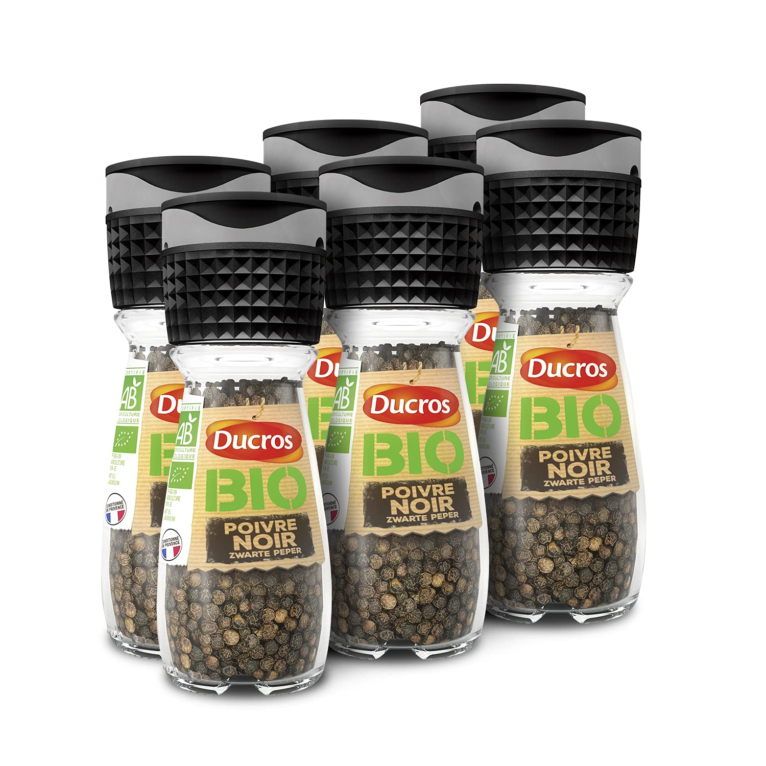 DUCROS - Molinillo de pimienta negro orgánico 30 g – 6 unidades
