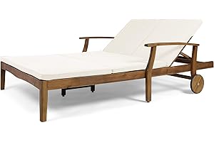 Acacia Double Chaise Lounge for Yard and Patio by Great Deal Furniture