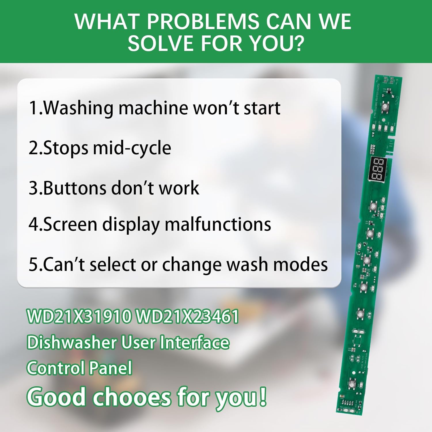 WD21X31910 WD21X23461Dishwasher Par,Dishwasher User Interface Control Board Replacement Kit Dishwasher User Interface Assembly Compatible With GE WD21X10499, WD21X10502, WD21X10503, AP7204355